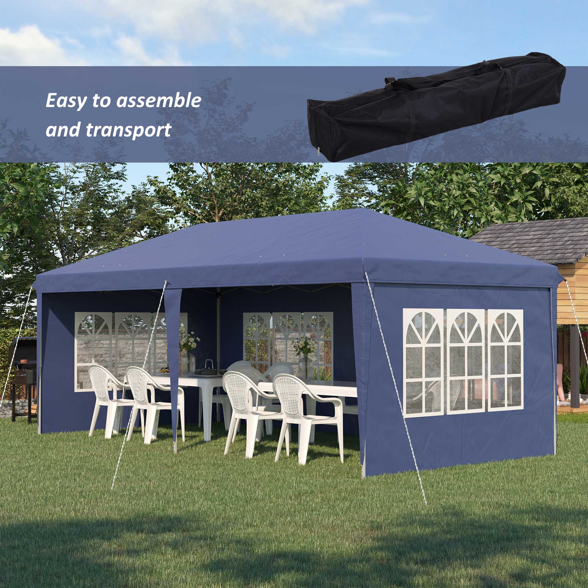 3 x 6m Pop Up Gazebo, Height Adjustable Marquee Party Tent with Sidewalls and Storage Bag, Blue - Image 5