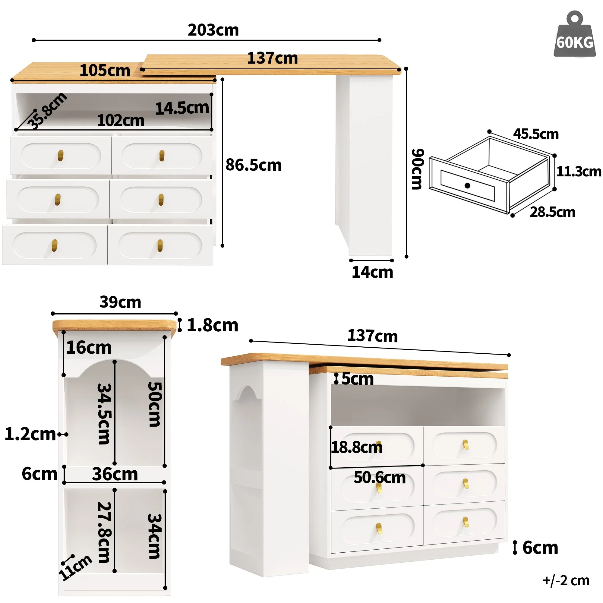 360° Rotating Bar Table, Dining Kitchen Island with Storage, White - Image 7