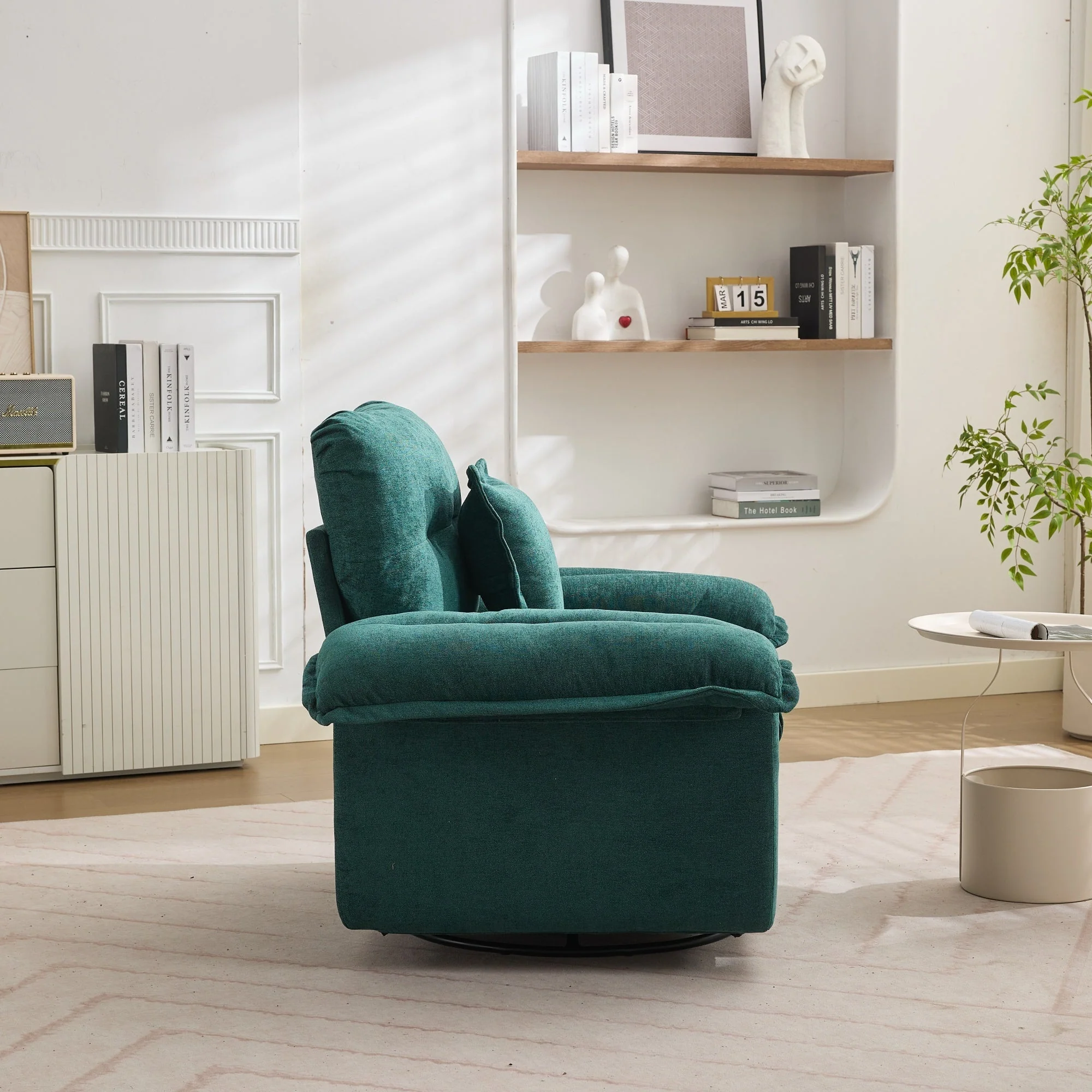 360° Swivel Armchair, Oversized with Support Cushion, Chenille - Image 4