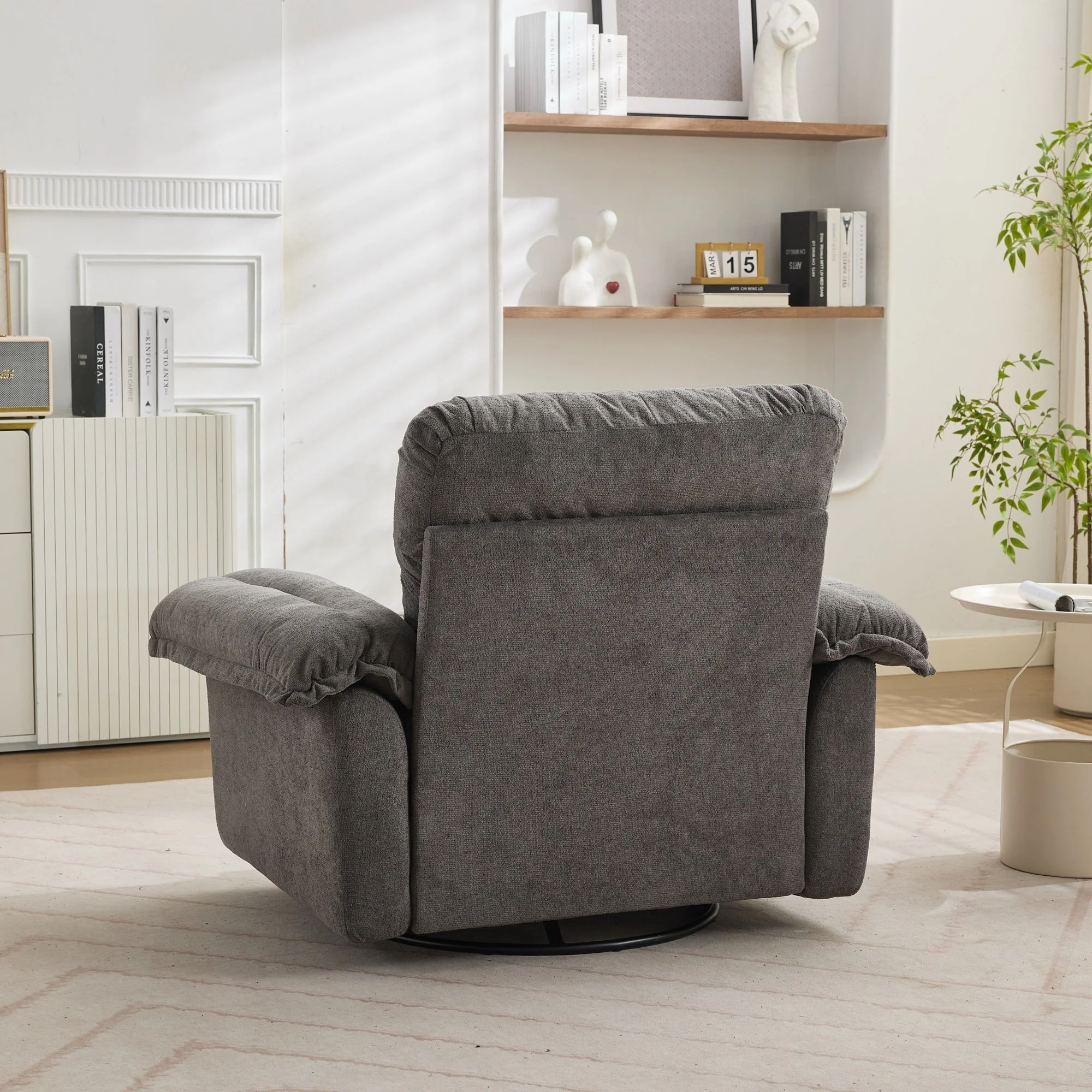 360° Swivel Armchair with Support Cushion and Oversized Seat, Chenille - Image 5