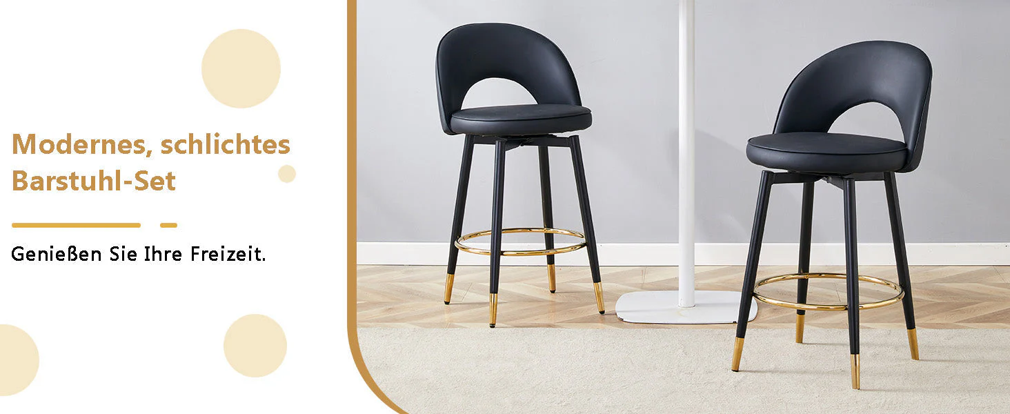 360° Swivel Bar Stool, Padded Seat with Openwork Backrest, Set of 2, Black PU Leather and Metal - Image 9