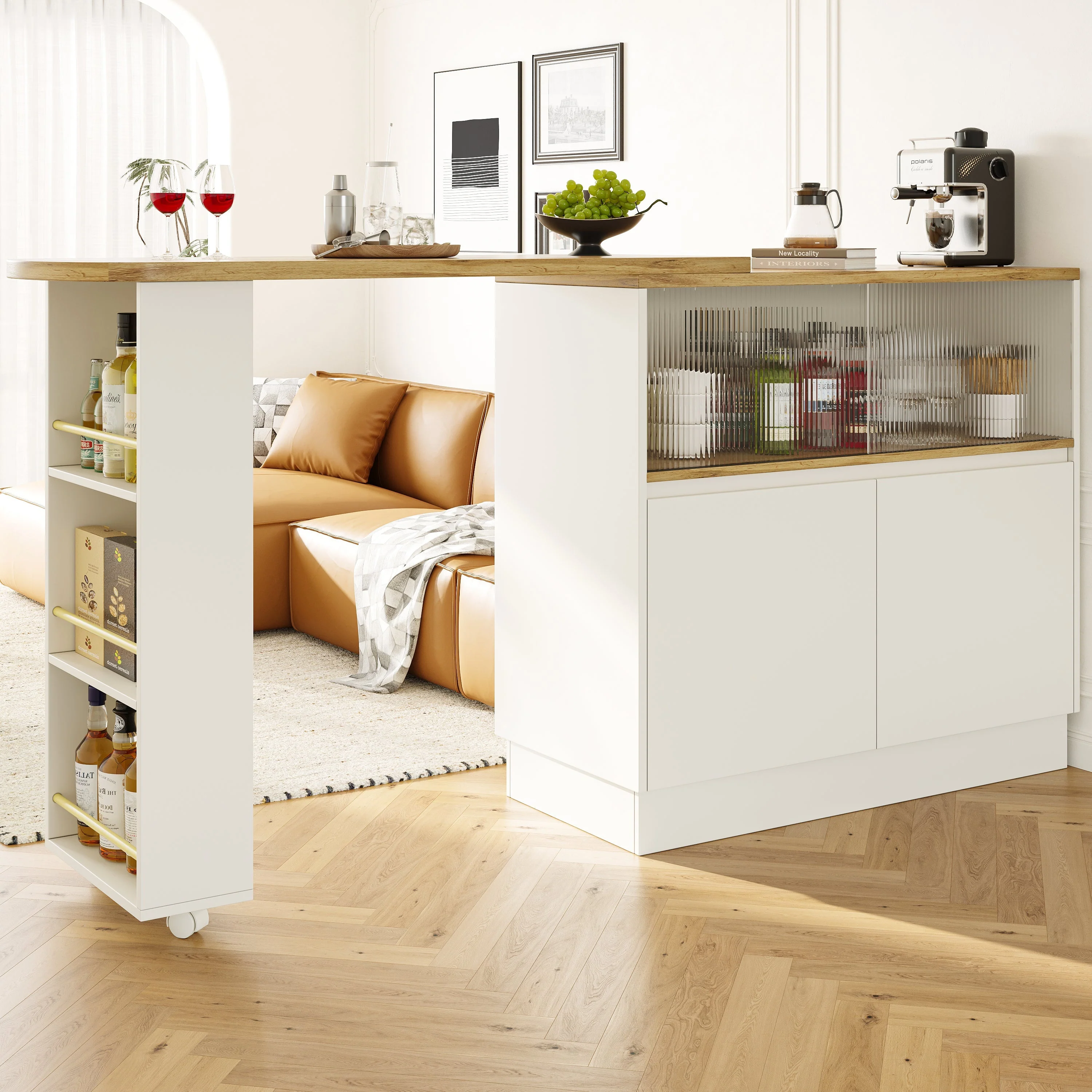 360° Swivelling High Table (90x45x100cm) with Sliding Glass Door & Storage, White MDF - Image 2
