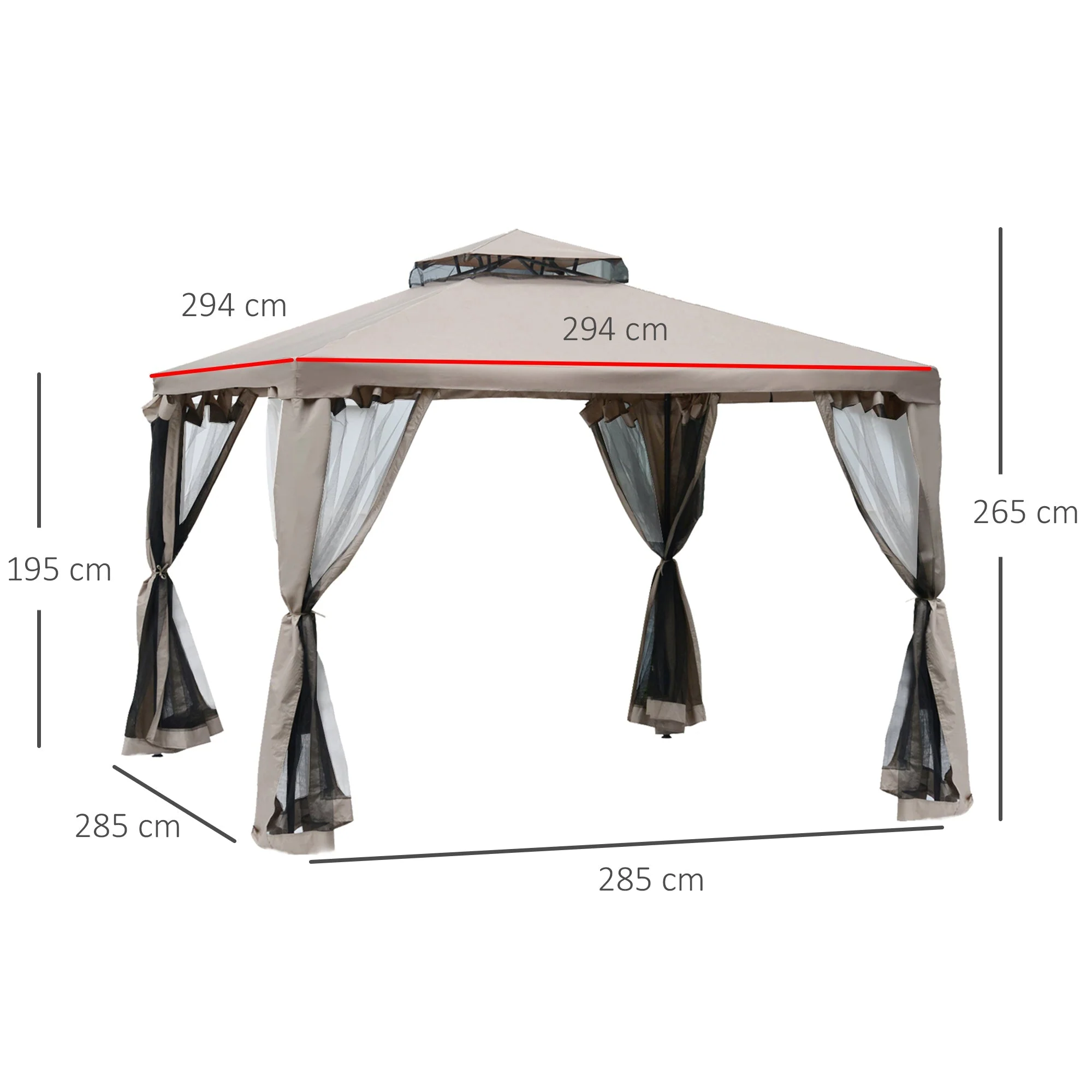 3x3m Garden Gazebo with 4 Sidewalls, Weatherproof, for Garden Parties & Events, Metal & Polyester, Grey - Image 3
