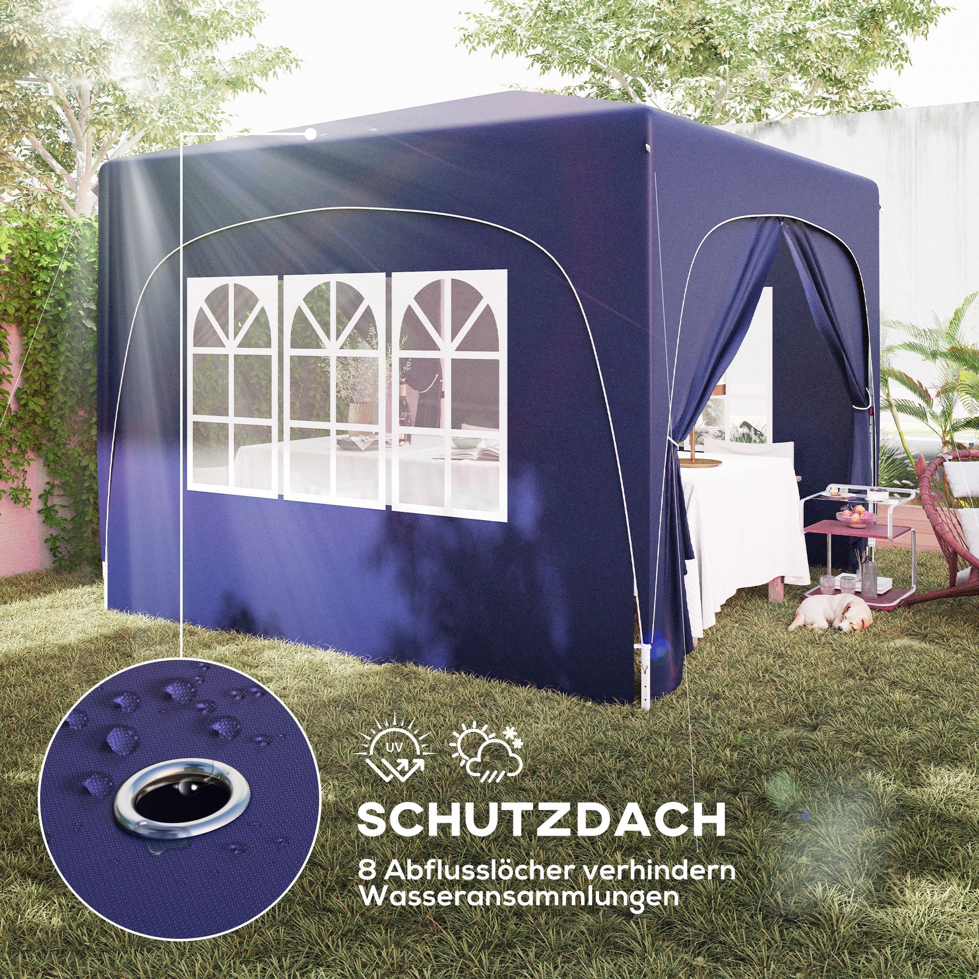 3x3m Gazebo Pop-Up Folding, Water-Repellent, UV 50+, 4 Side Panels, Dark Blue - Image 6