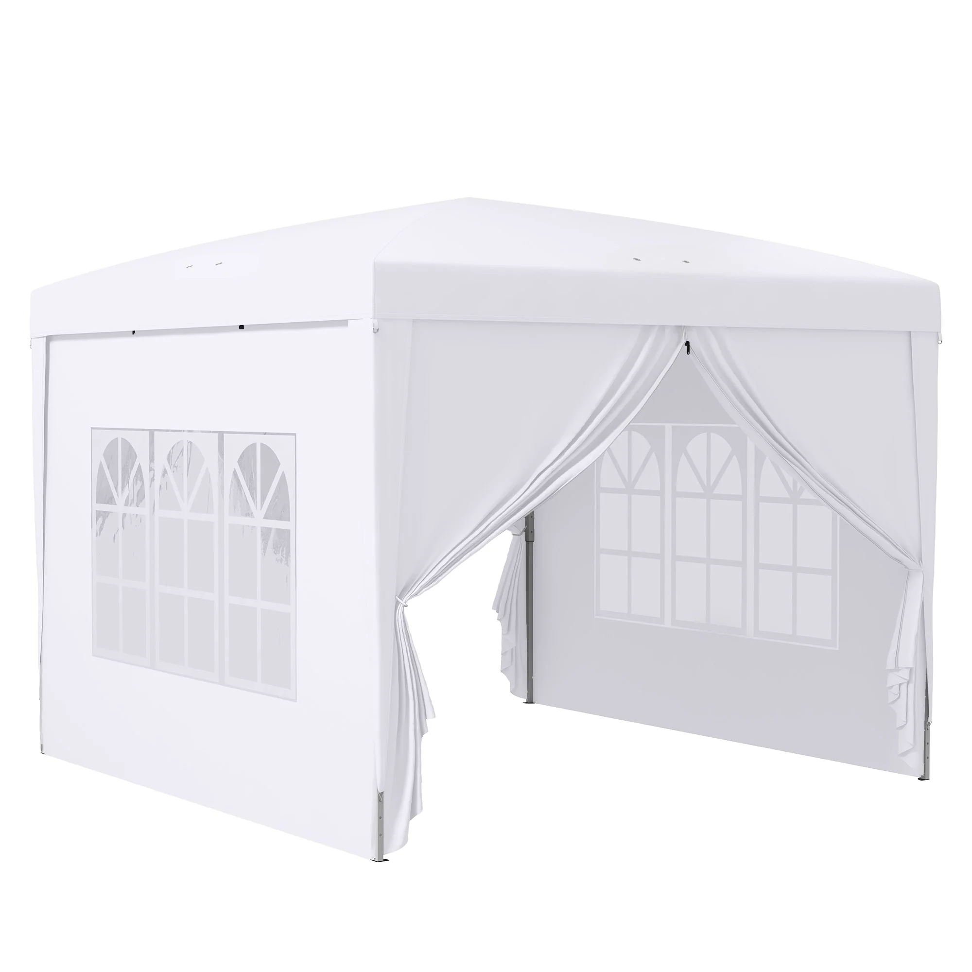 3x3m Pavilion with 4 Side Walls, Windows, UV Protection, Carrying Bag - White Steel & Oxford Fabric