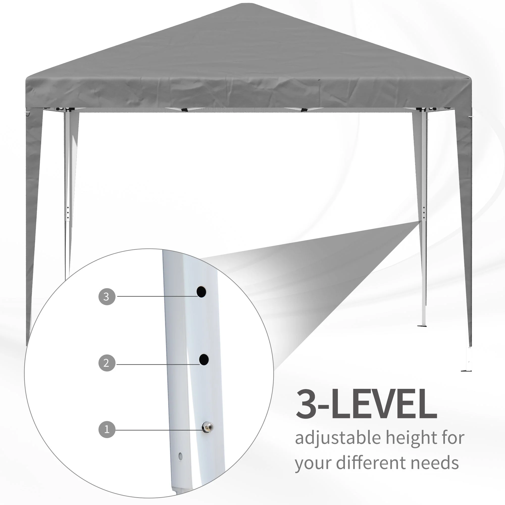 3x3m Pop Up Gazebo with Sides, Waterproof, Carry Bag, Height Adjustable, Grey - Image 6