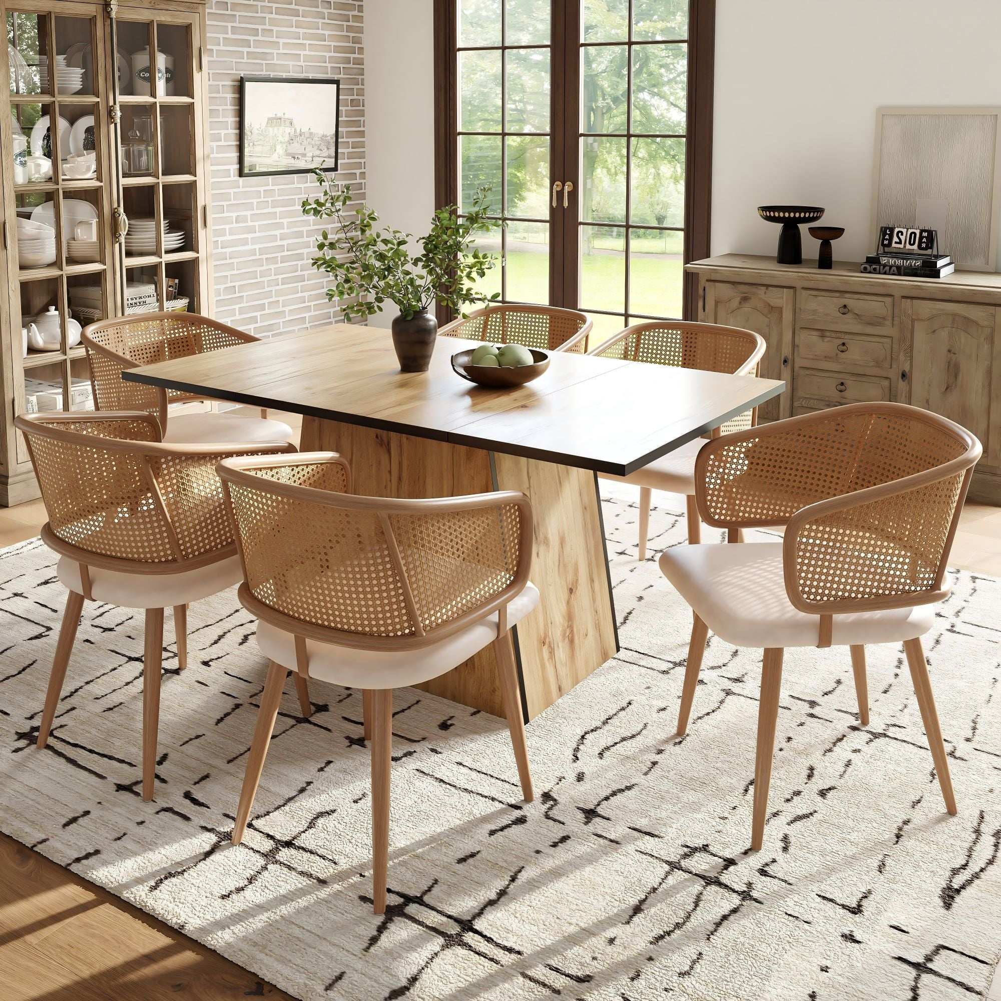 4 Dining Chairs Modern Rattan Backrest with PU Leather Seat - Image 3