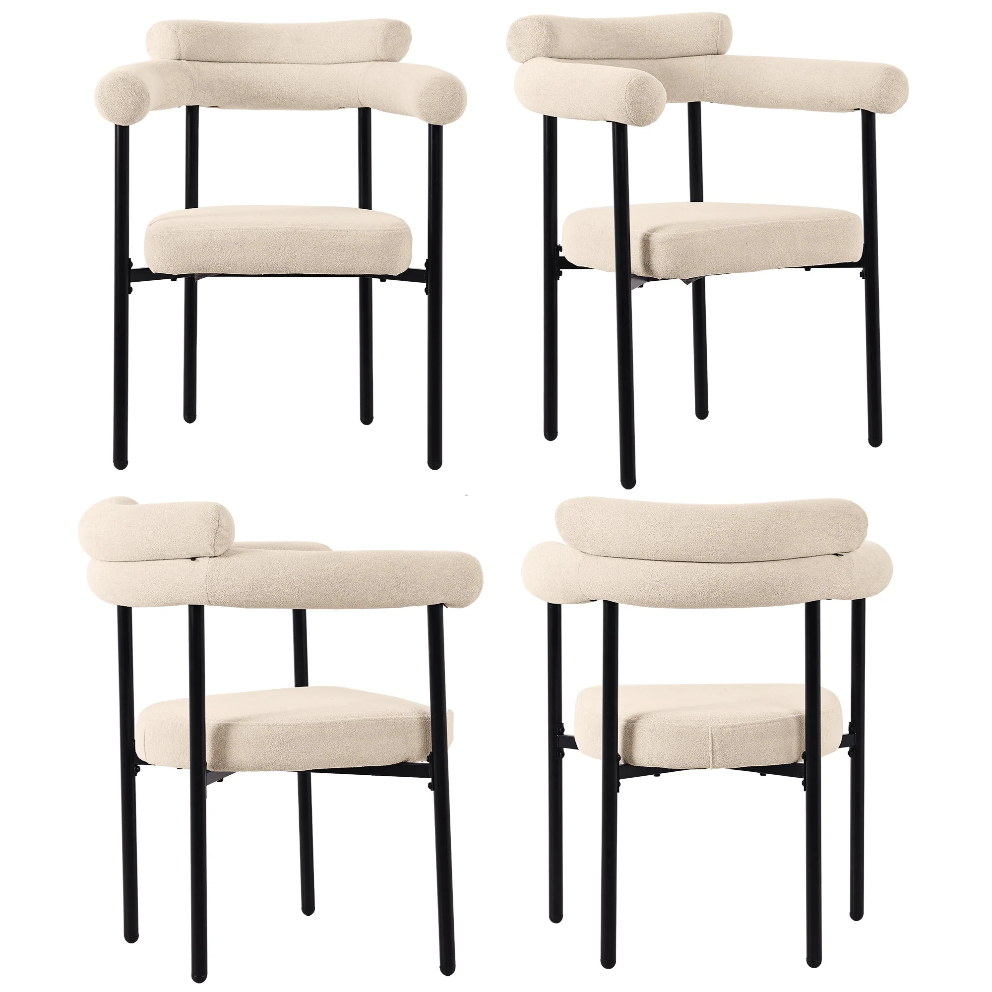 4 Dining Chairs Modern Simple Comfortable Ring Seat Cream Suede Fabric - Image 4