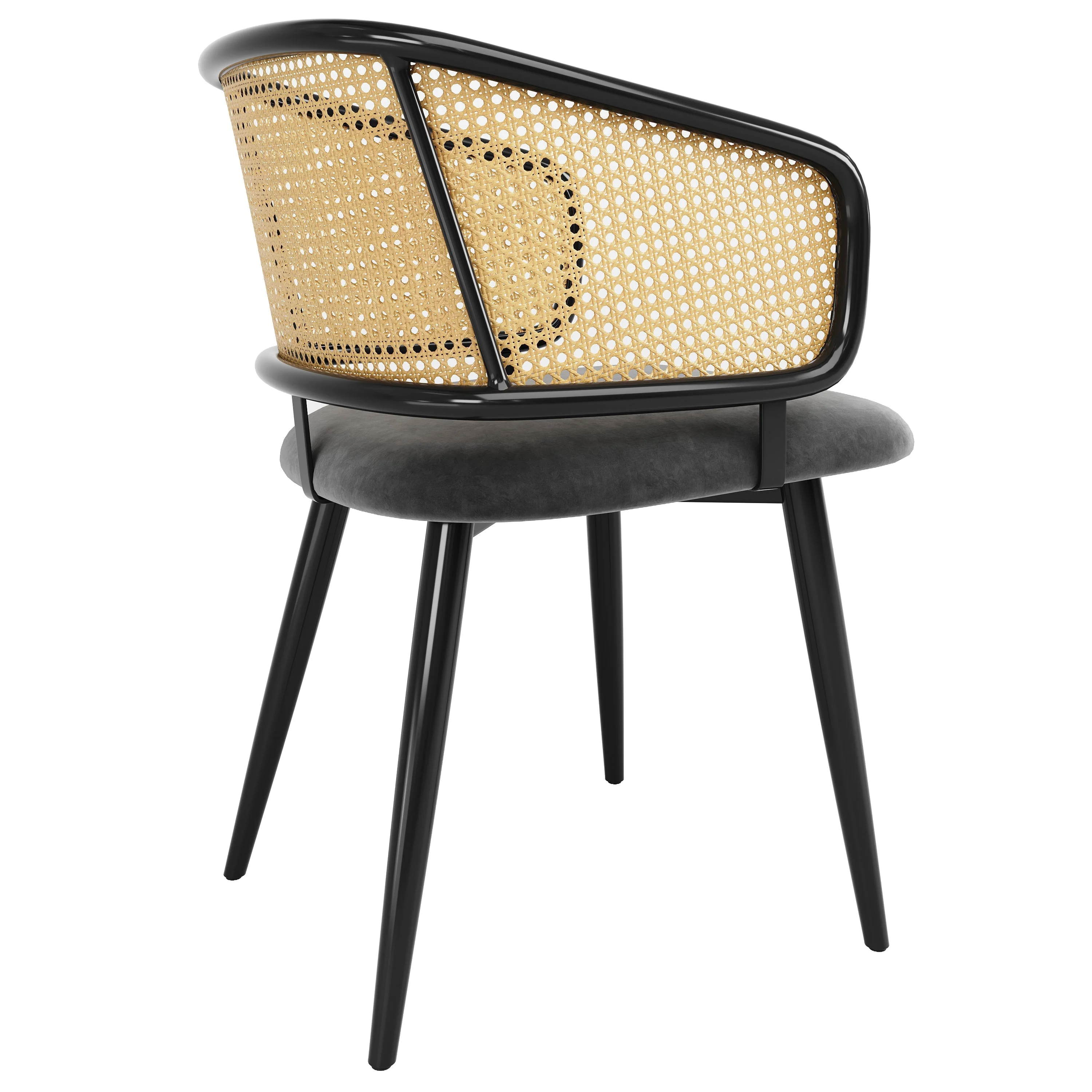 4 Dining Chairs - Rattan Back Velvet Cushion - Modern Style - Image 8