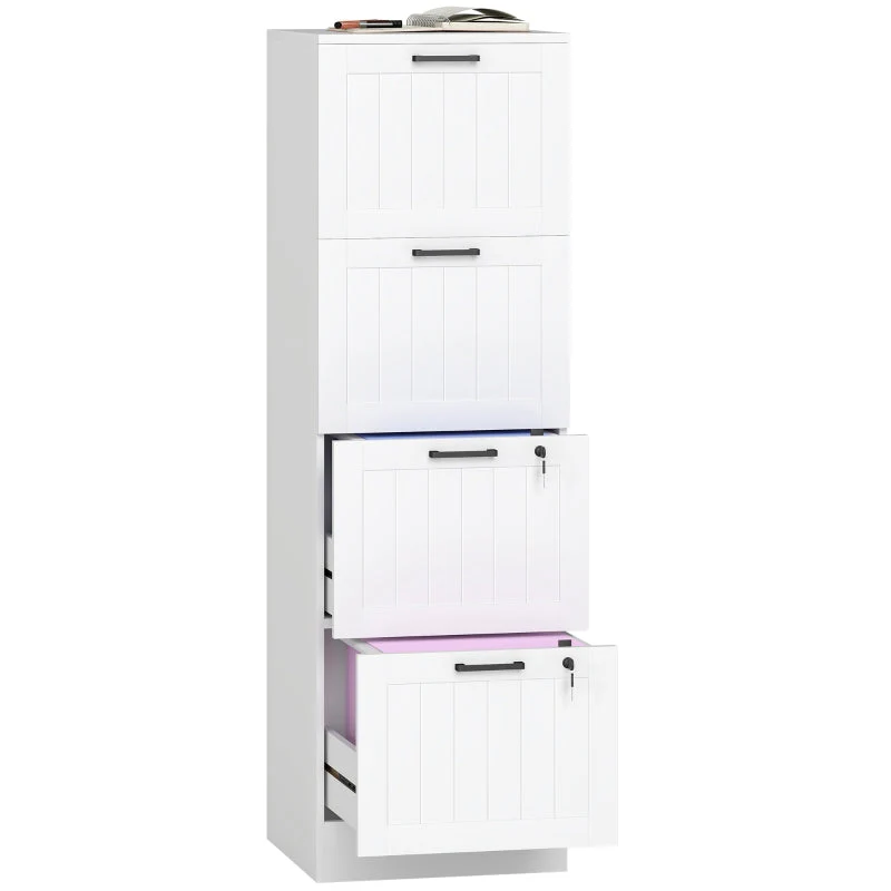 4 Drawer Filing Cabinet with Lock and Adjustable Hanging Bars, White - Image 8