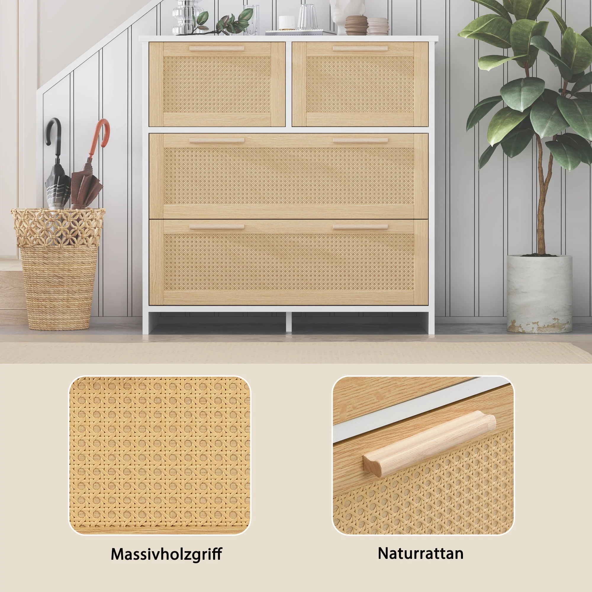 4-drawer rattan cabinet with solid wood handles - Image 10