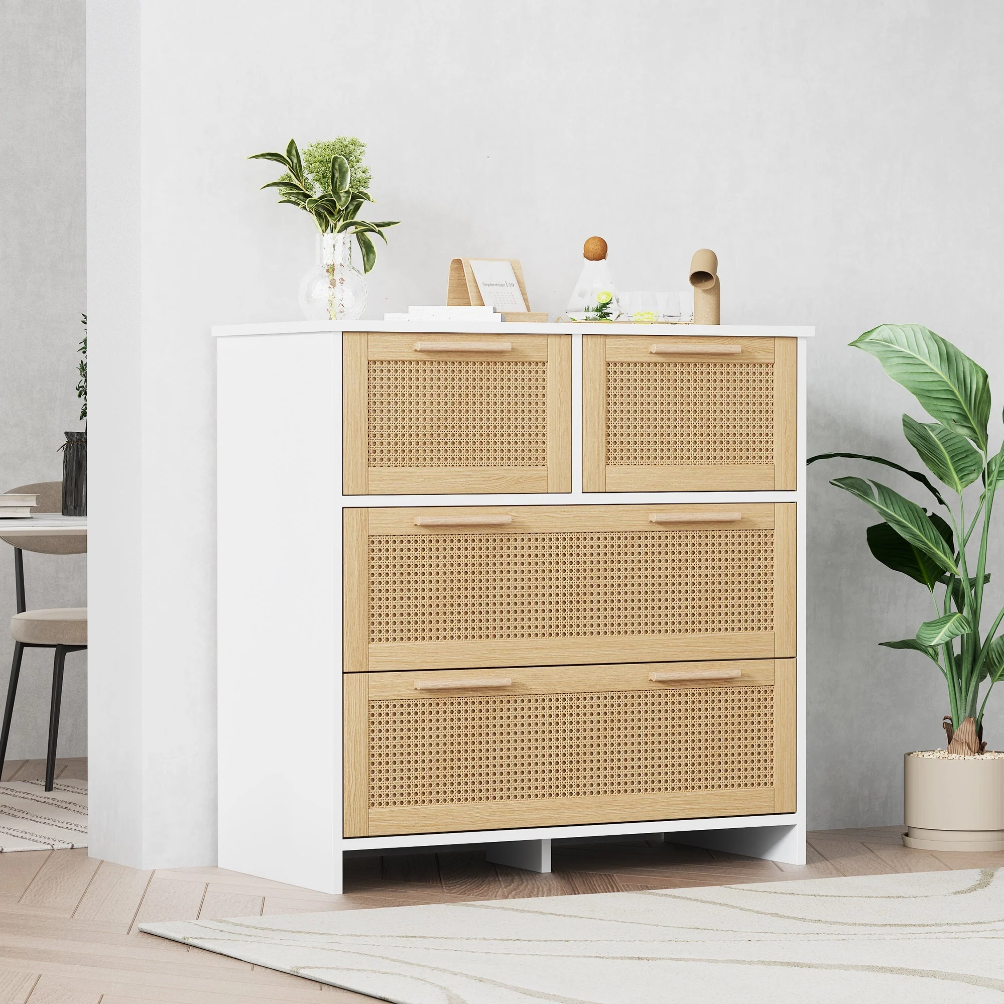 4-drawer rattan cabinet with solid wood handles - Image 4