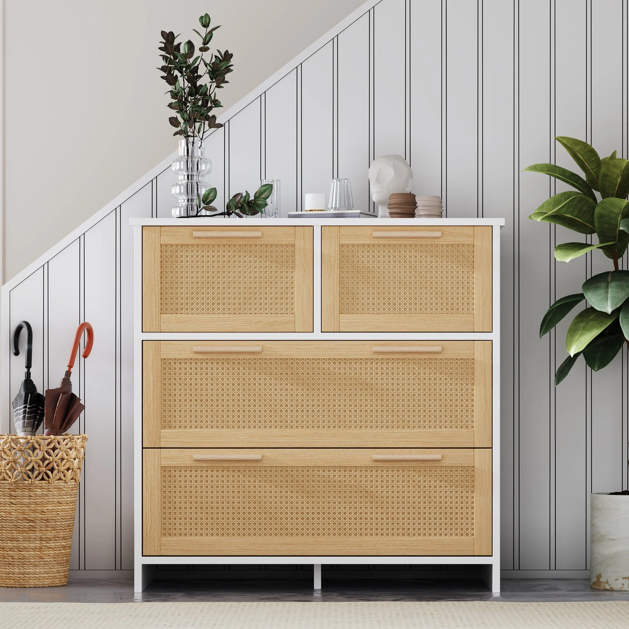 4-drawer rattan cabinet with solid wood handles - Image 6
