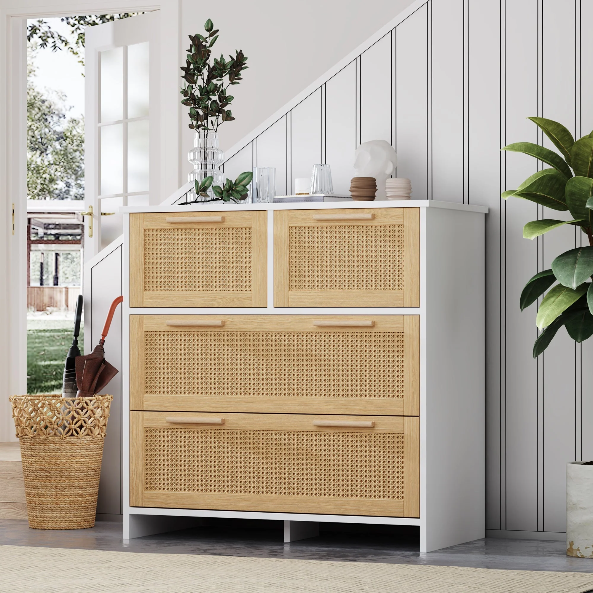 4-drawer rattan cabinet with solid wood handles - Image 7