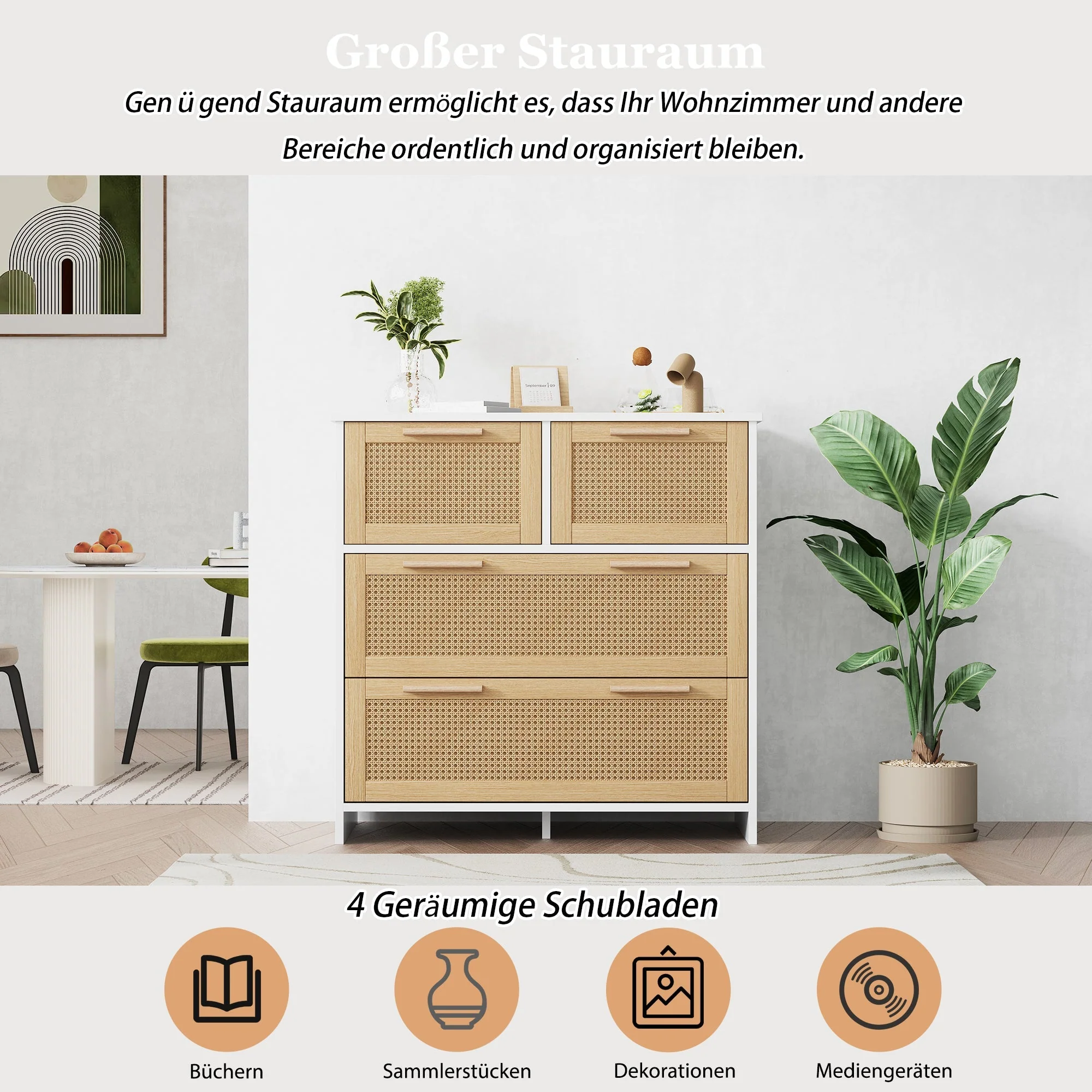 4-drawer rattan cabinet with solid wood handles - Image 9