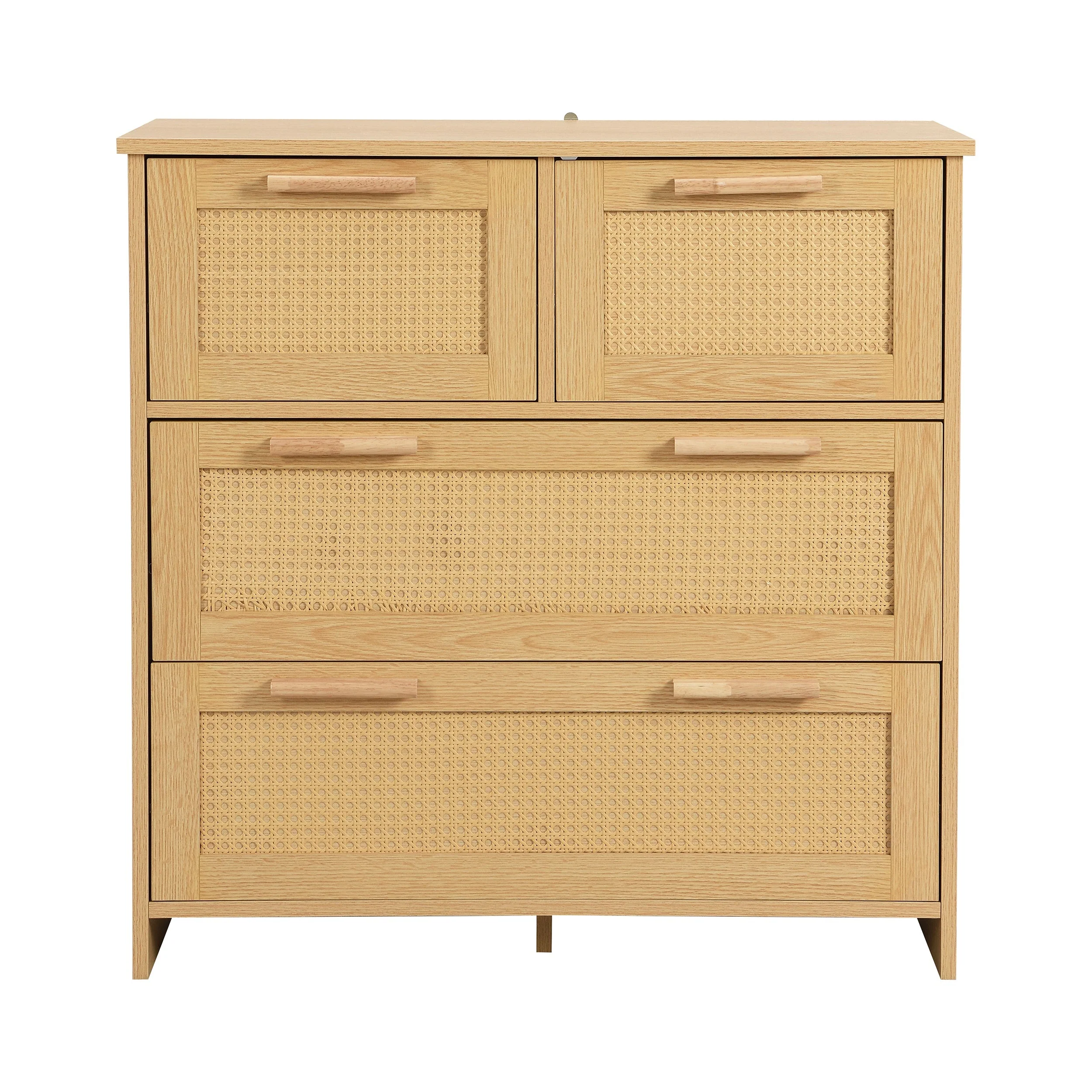 4-drawer rattan cabinet with solid wood handles - suitable for bedroom, living room, dining room, hallway, W80/H80/D38 cm. - Image 12