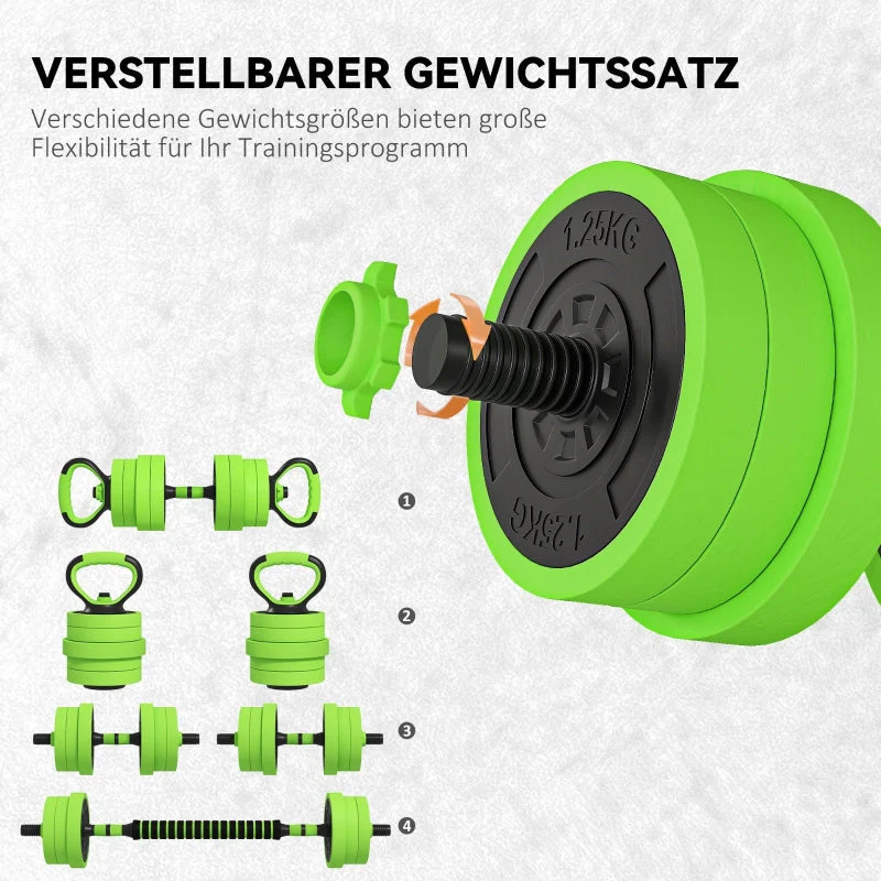 4 in 1 Dumbbell Set 20kg Adjustable Barbell Kettlebell Push-up Handles - Green - Image 5