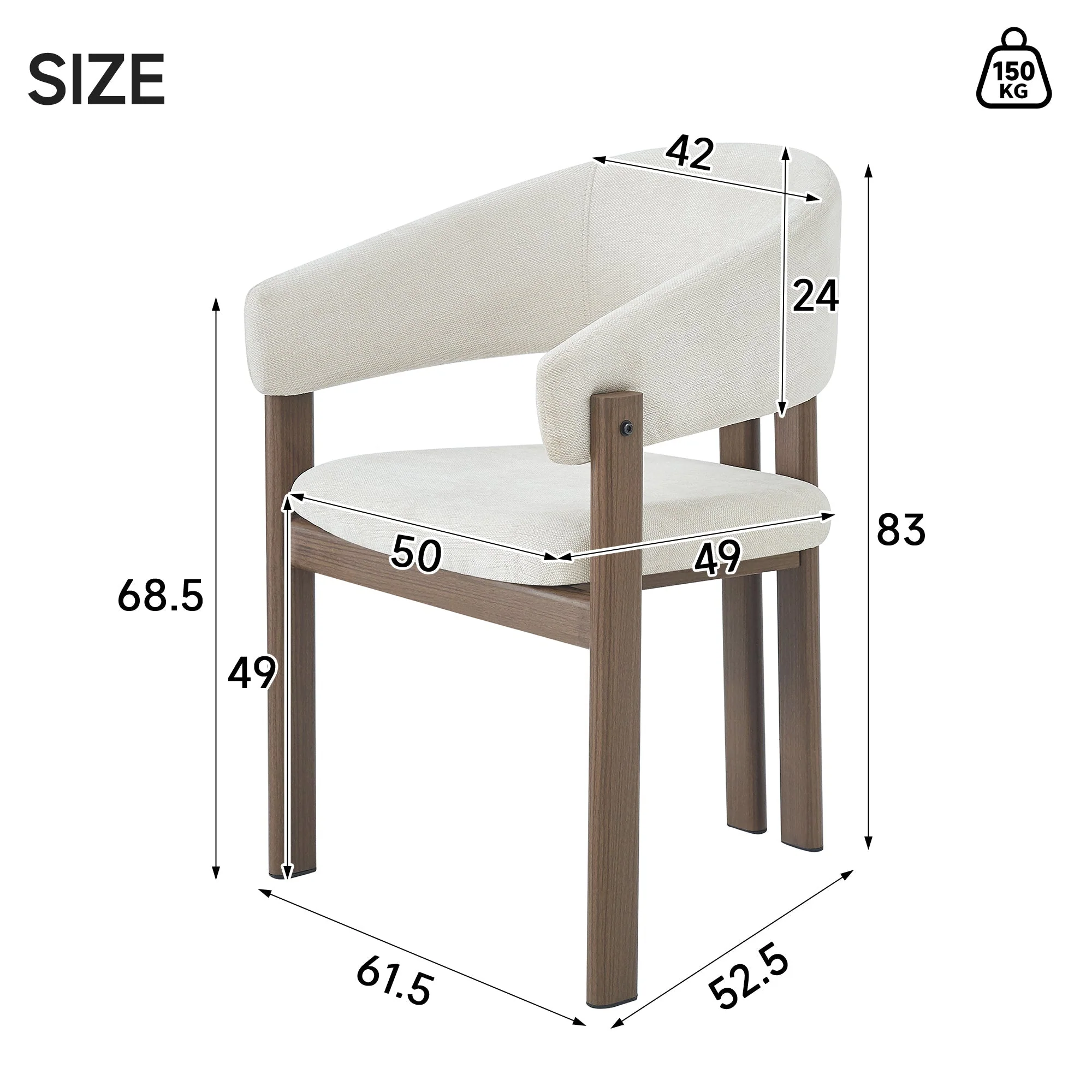 4 Metal Dining Chairs Modern Wood Look Linen Fabric Seat Walnut Color - Image 5