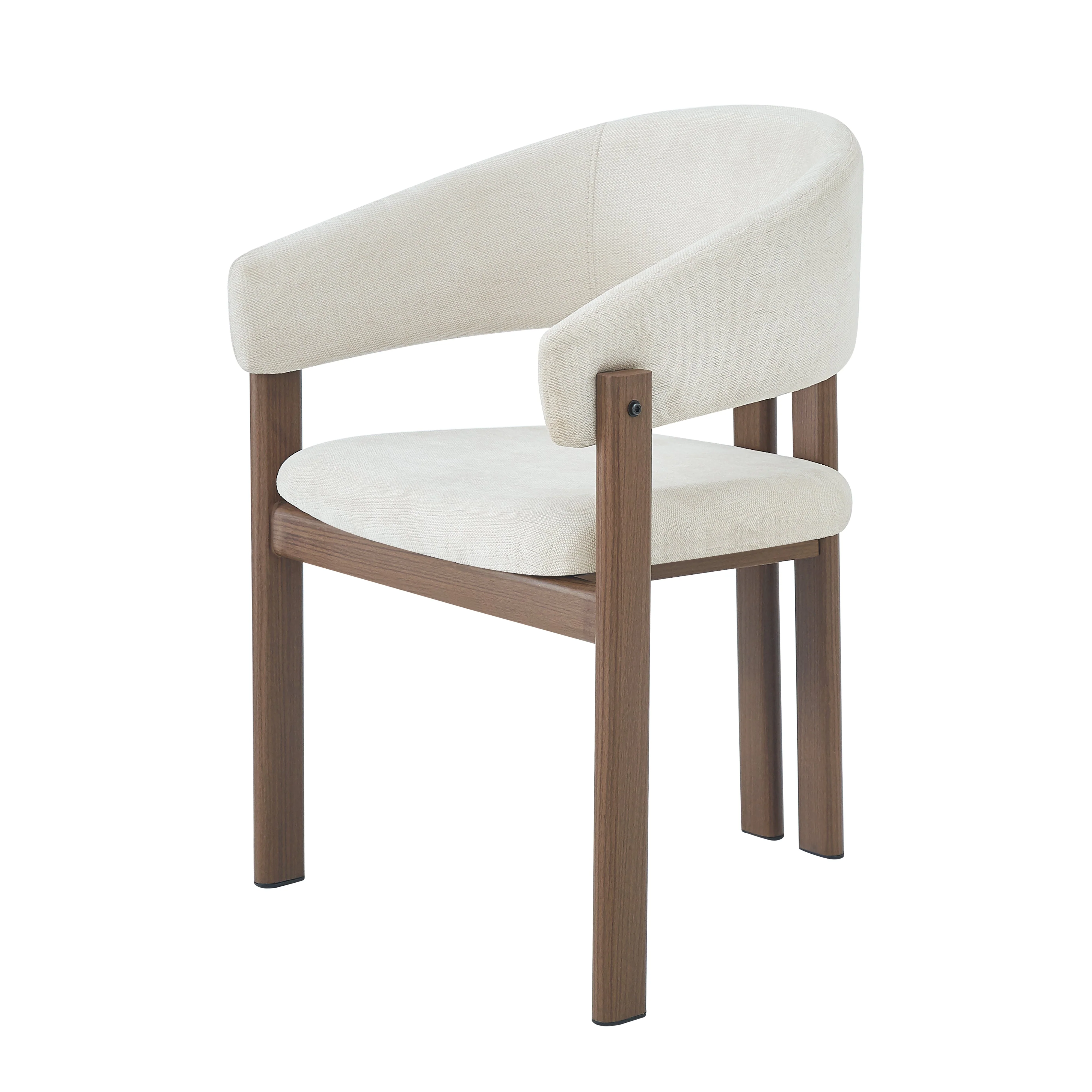 4 Metal Dining Chairs Modern Wood Look Linen Fabric Seat Walnut Color - Image 8