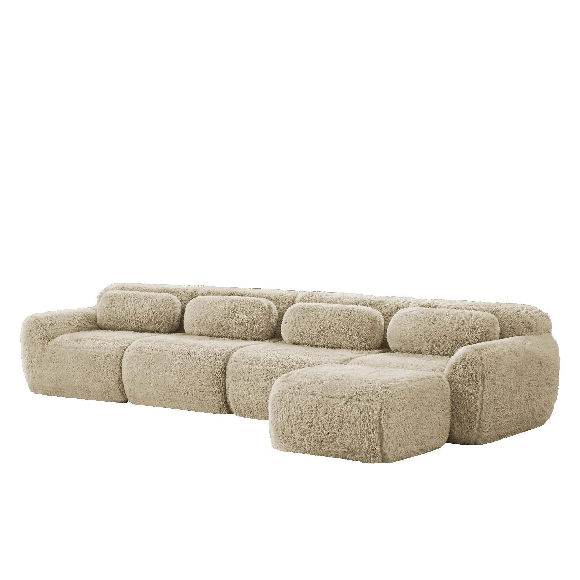 4-Seater L-Shaped Sofa Modular Chaise Plush Fabric - Light Khaki - Image 4