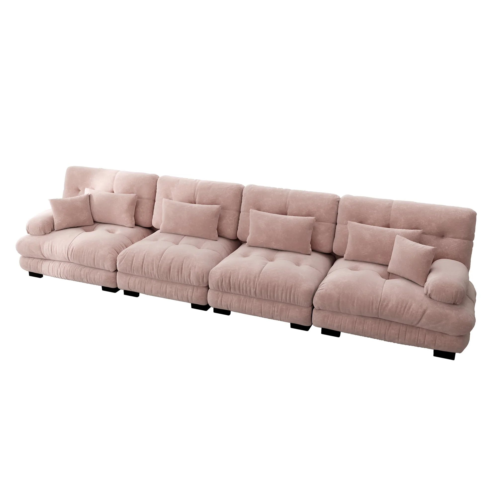 4-Seater Modular Corner Sofa, Deep Seat Sofa Bed, Chenille Pink - Image 5