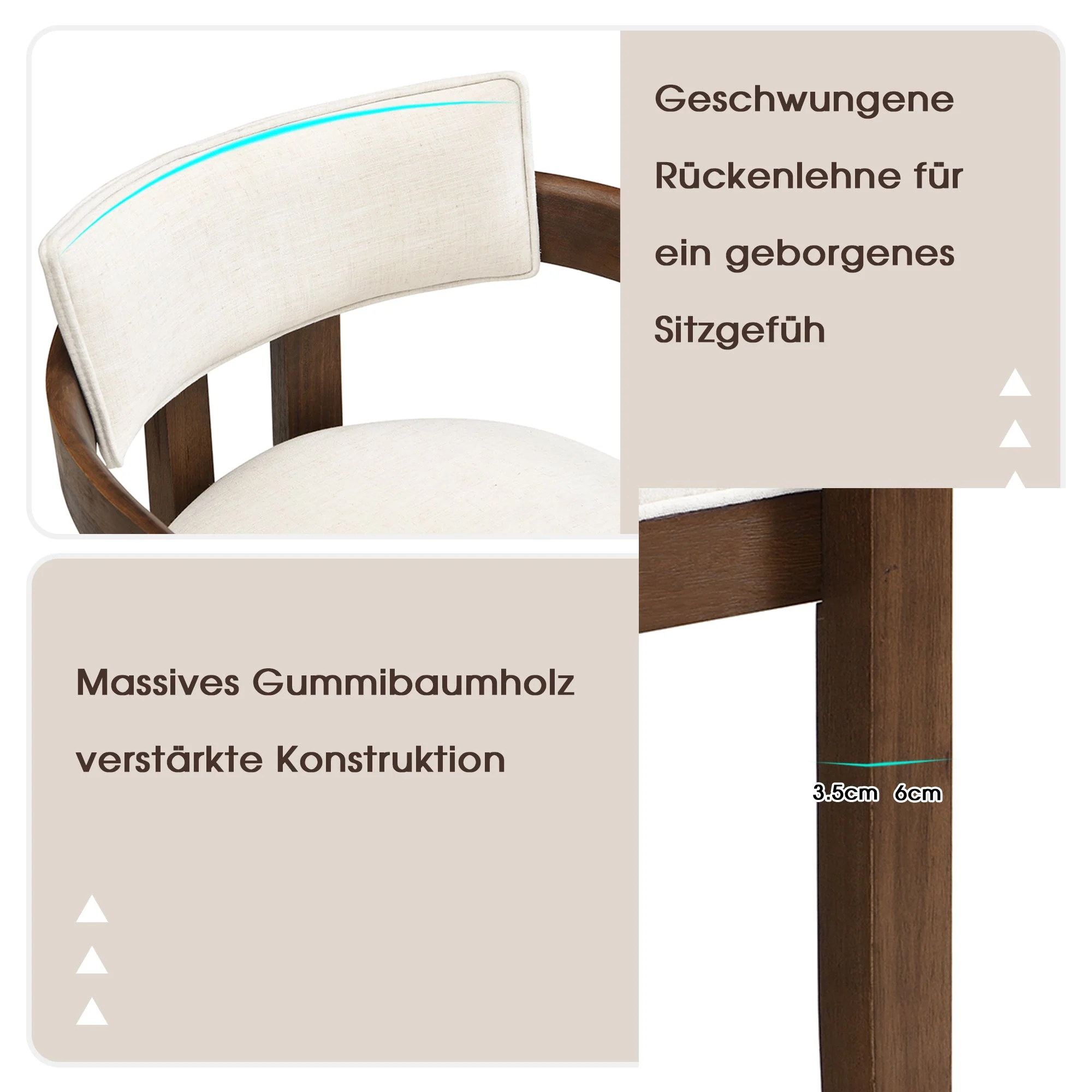4 Solid Wood Dining Chairs Modern Style Linen Seat Walnut Wood Color - Image 8