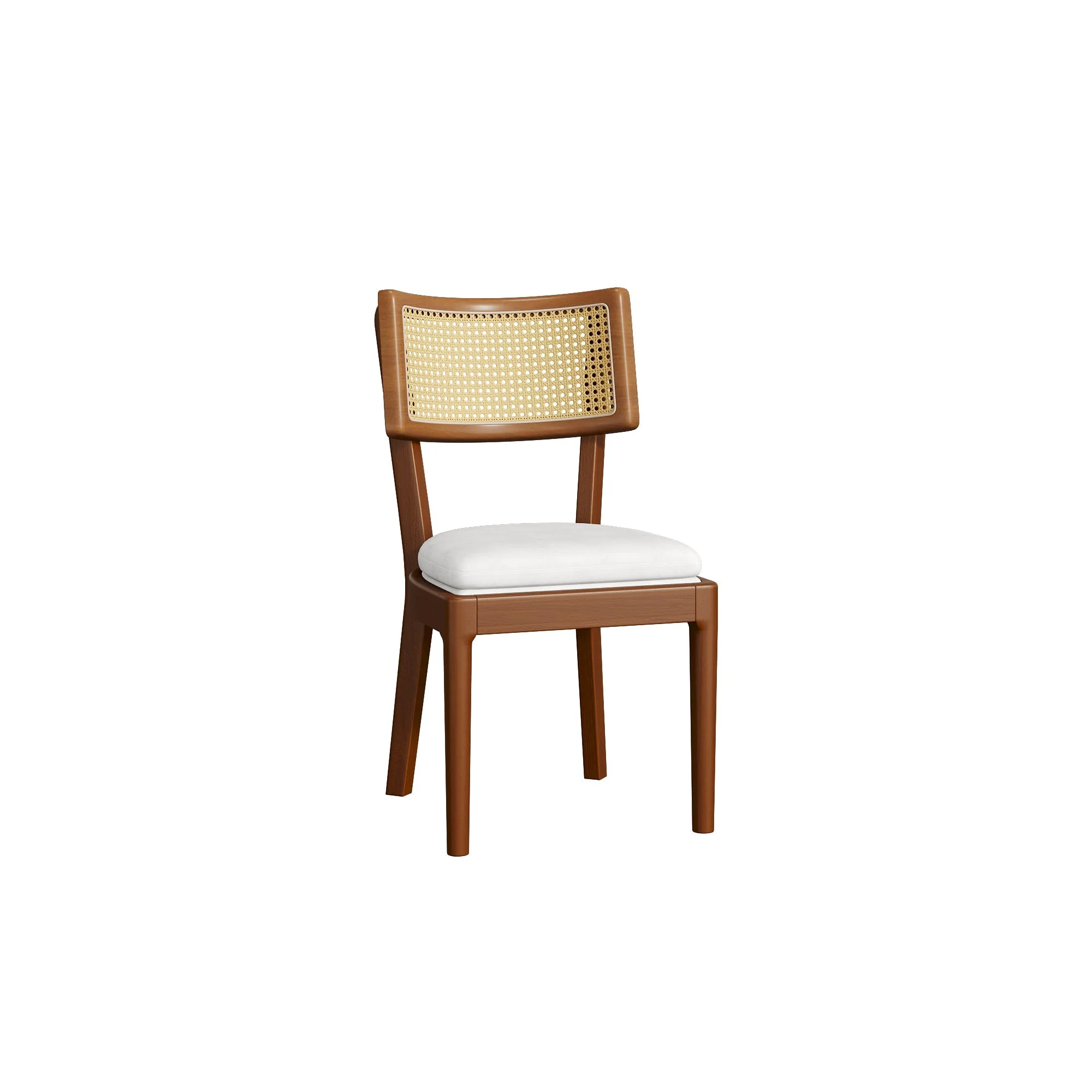 4 Solid Wood Dining Chairs Rattan Backrests Linen - Walnut - Image 9