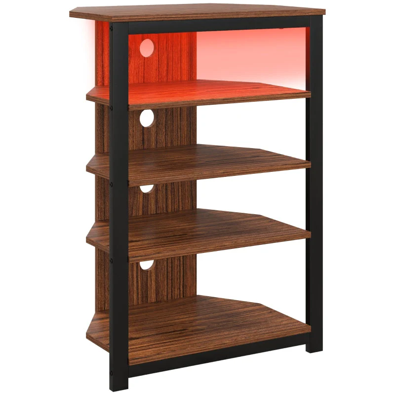4-Tier Corner TV Stand with Storage, LED Lights, Cable Management, Small TV Unit Entertainment Centre for TVs up to 29" - Image 2