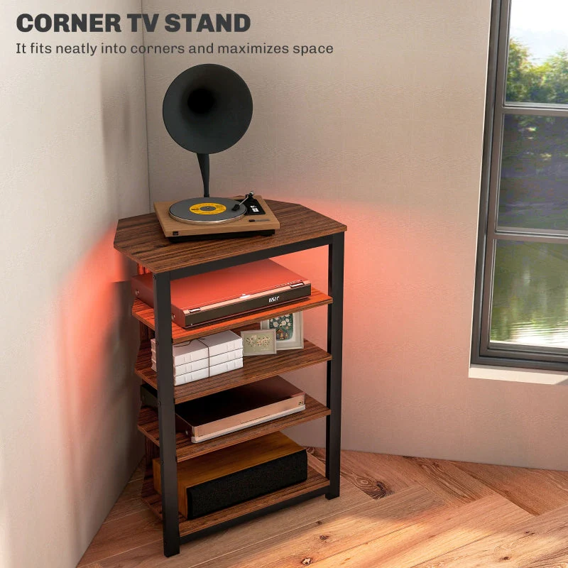 4-Tier Corner TV Stand with Storage, LED Lights, Cable Management, Small TV Unit Entertainment Centre for TVs up to 29" - Image 4