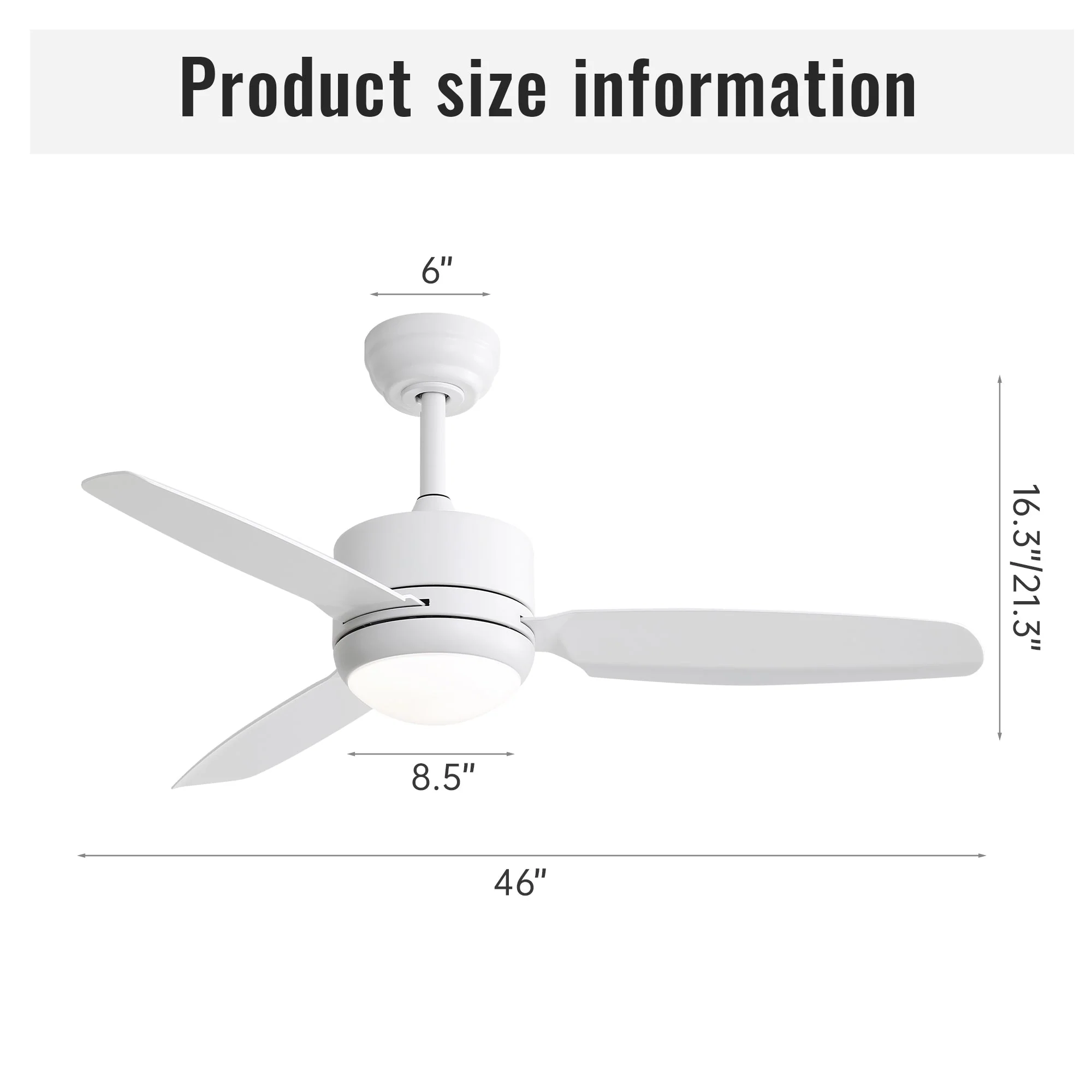 46-inch LED Ceiling Fan, 6 Speeds, DC Motor, ABS Blades, White - Image 8