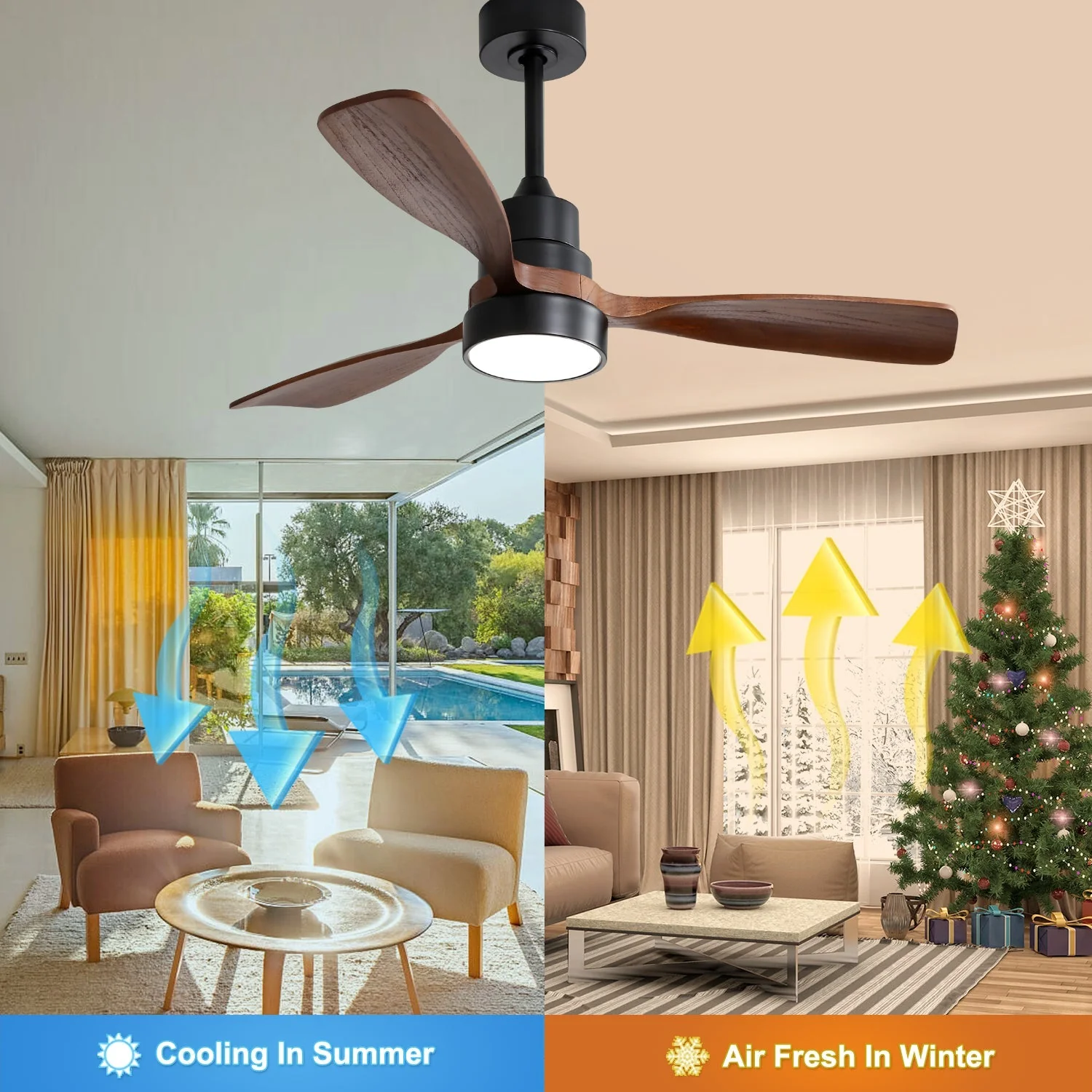 48-inch Ceiling Fan, 3 Blades, Remote Control, Reversible DC Motor, Solid Wood - Image 6