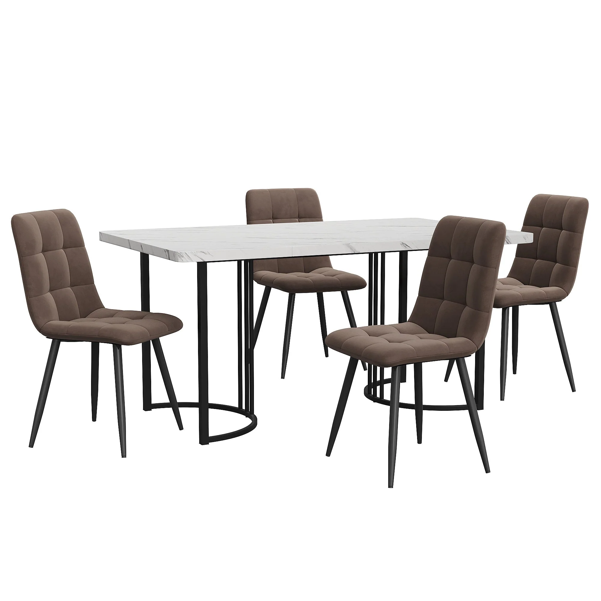 5-Piece Dining Set 140x80cm Modern Kitchen Table 4 Chairs White MDF/Brown Velvet - Image 4