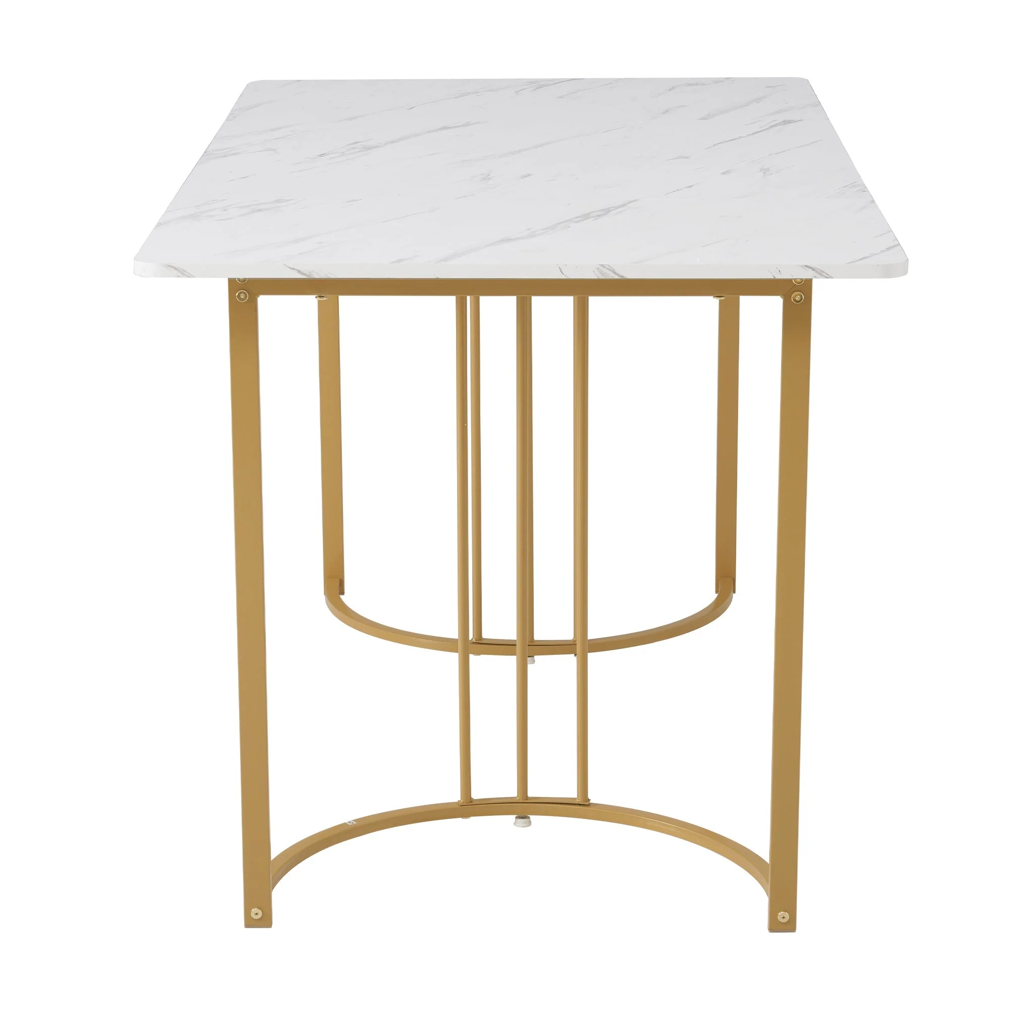 5-Piece Dining Set 140x80cm Modern Kitchen Table White MDF Beige Velvet - Image 7