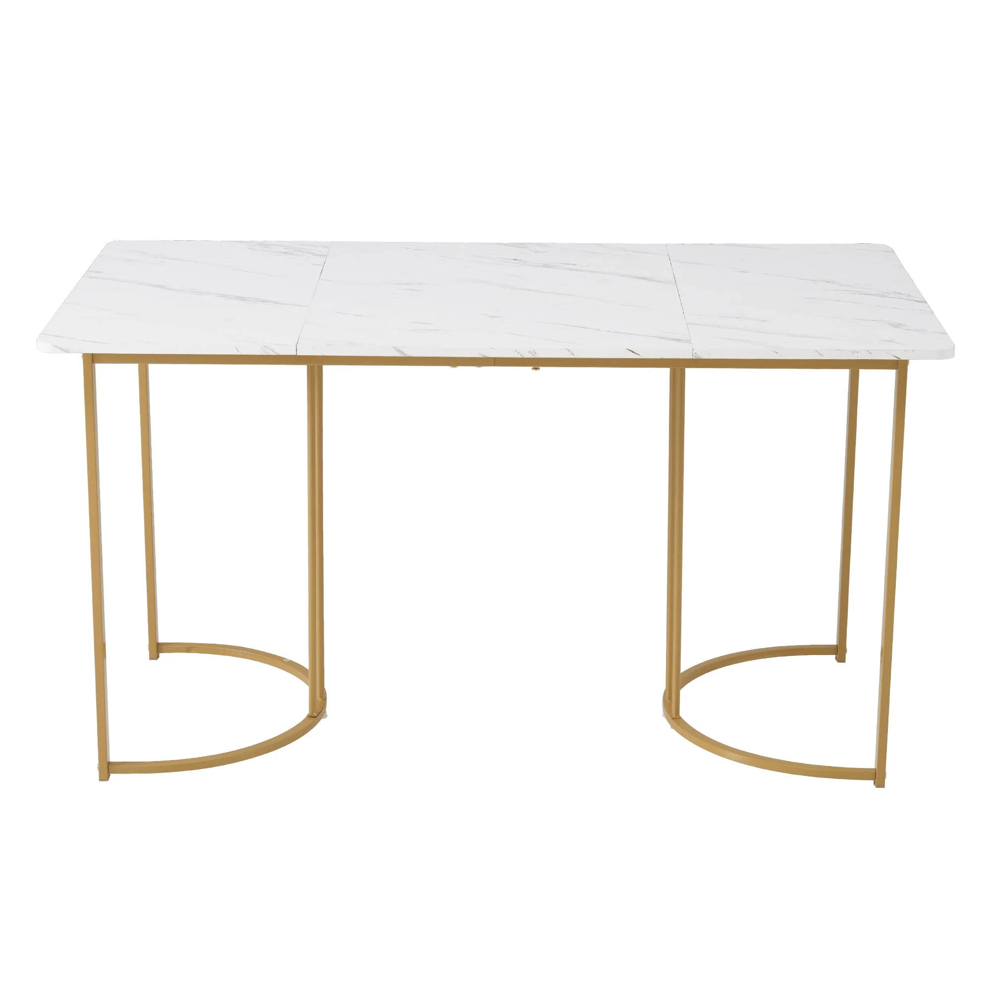 5-Piece Dining Set 140x80cm Table 4 Chairs Gold Metal Legs White MDF/Black Velvet - Image 7