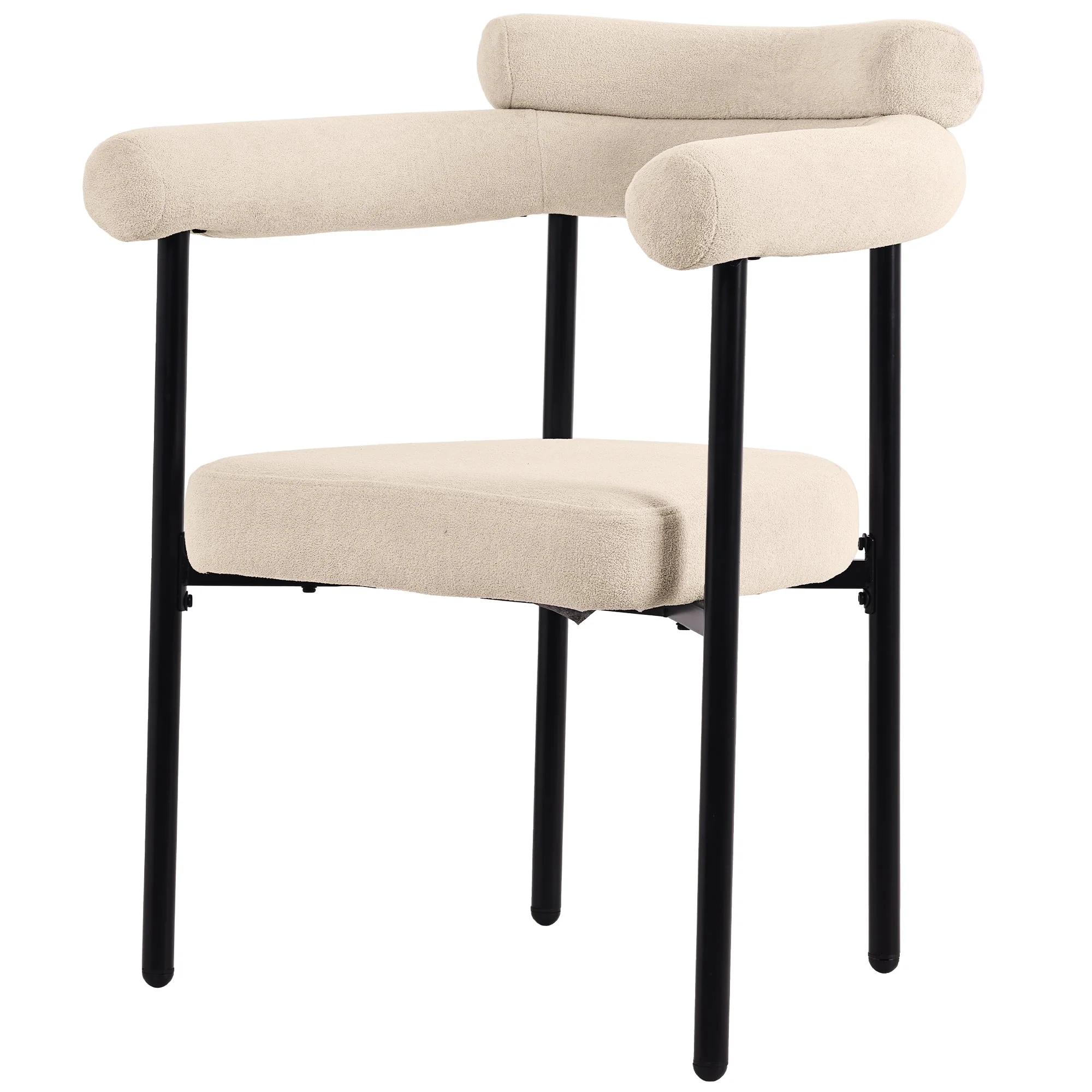 5-Piece Dining Set 4 Hollow Armchairs Designer Metal Legs Cream Suede - Image 6