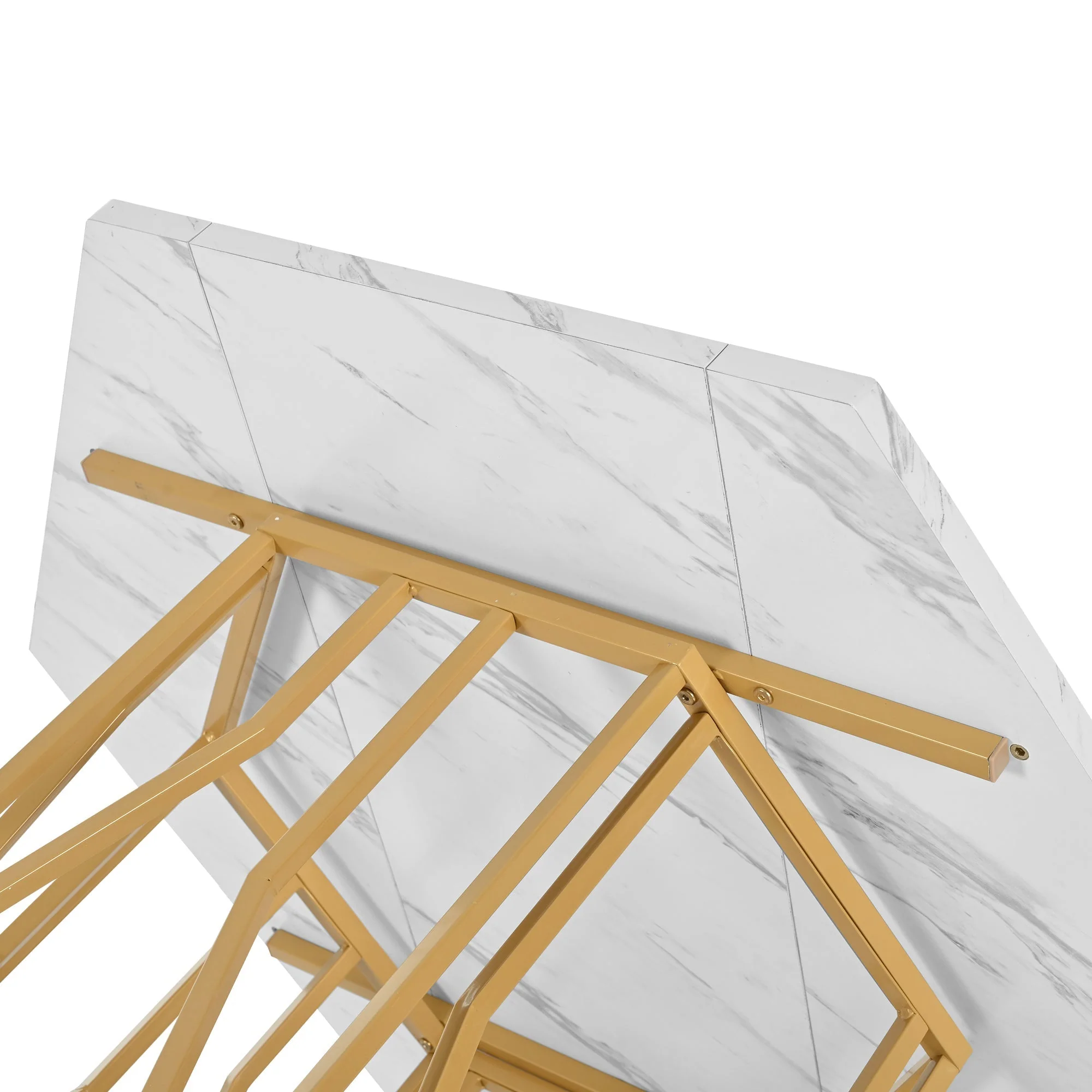5-Piece Dining Set Hexagonal Marble Table 4 Velvet Chairs Gold Legs - Black - Image 8