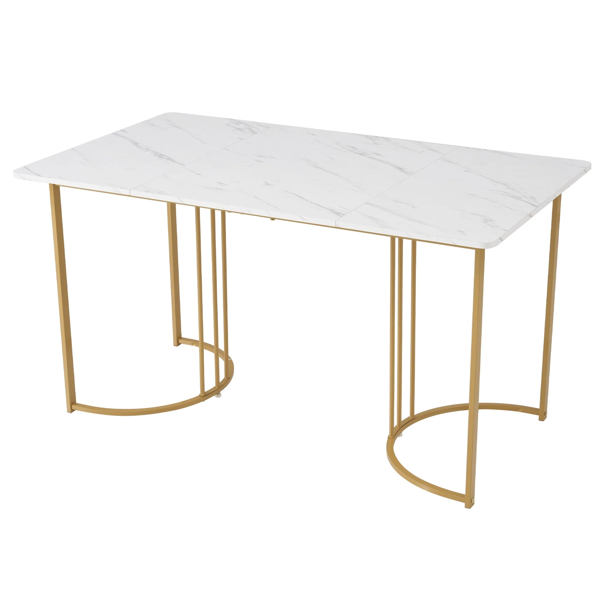 5-Piece Dining Set Modern 140x80cm Table 4 Chairs Gold Legs White MDF Brown Velvet - Image 8