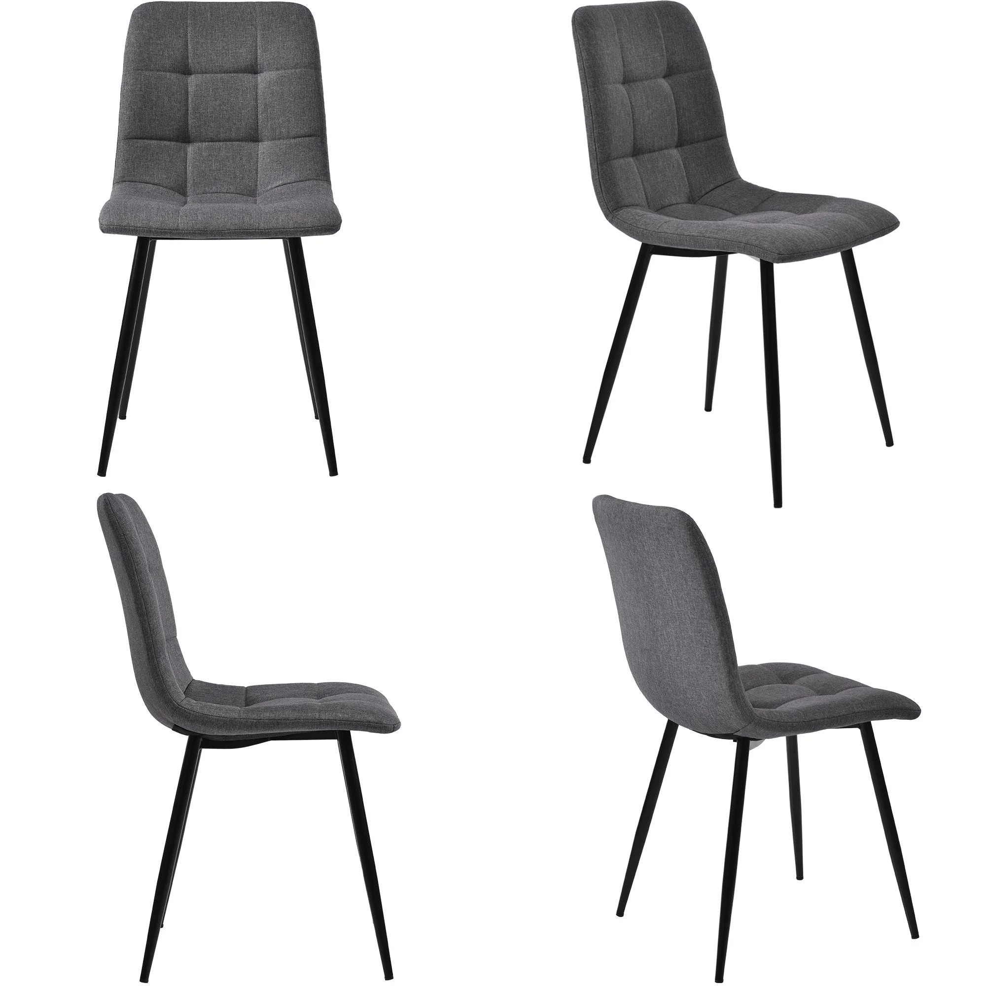 5-Piece Dining Set Modern 140x80cm Table & 4 Chairs Grey MDF Dark Grey Linen - Image 6