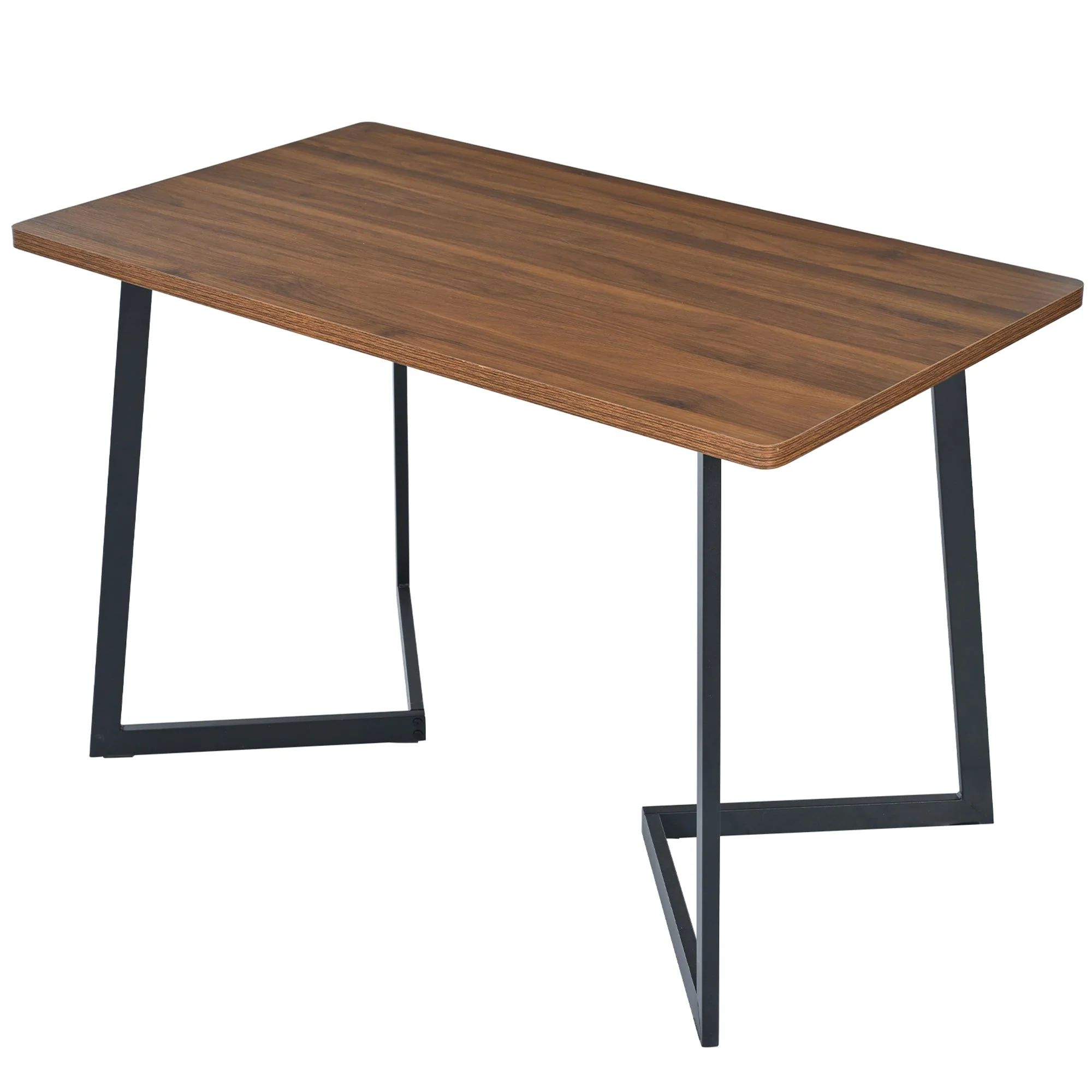 5-Piece Dining Set Modern Wood Grain Table 4 Chairs Black Metal Walnut/Beige Velvet - Image 7