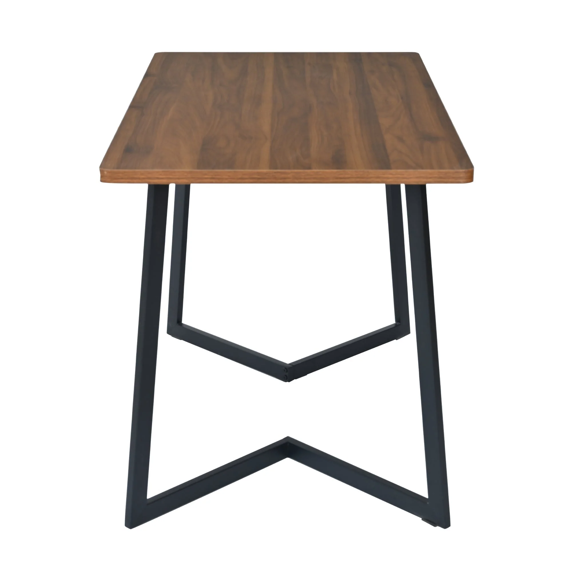 5-Piece Dining Set Modern Wood Grain Table 4 Chairs Black Metal Walnut/Beige Velvet - Image 9