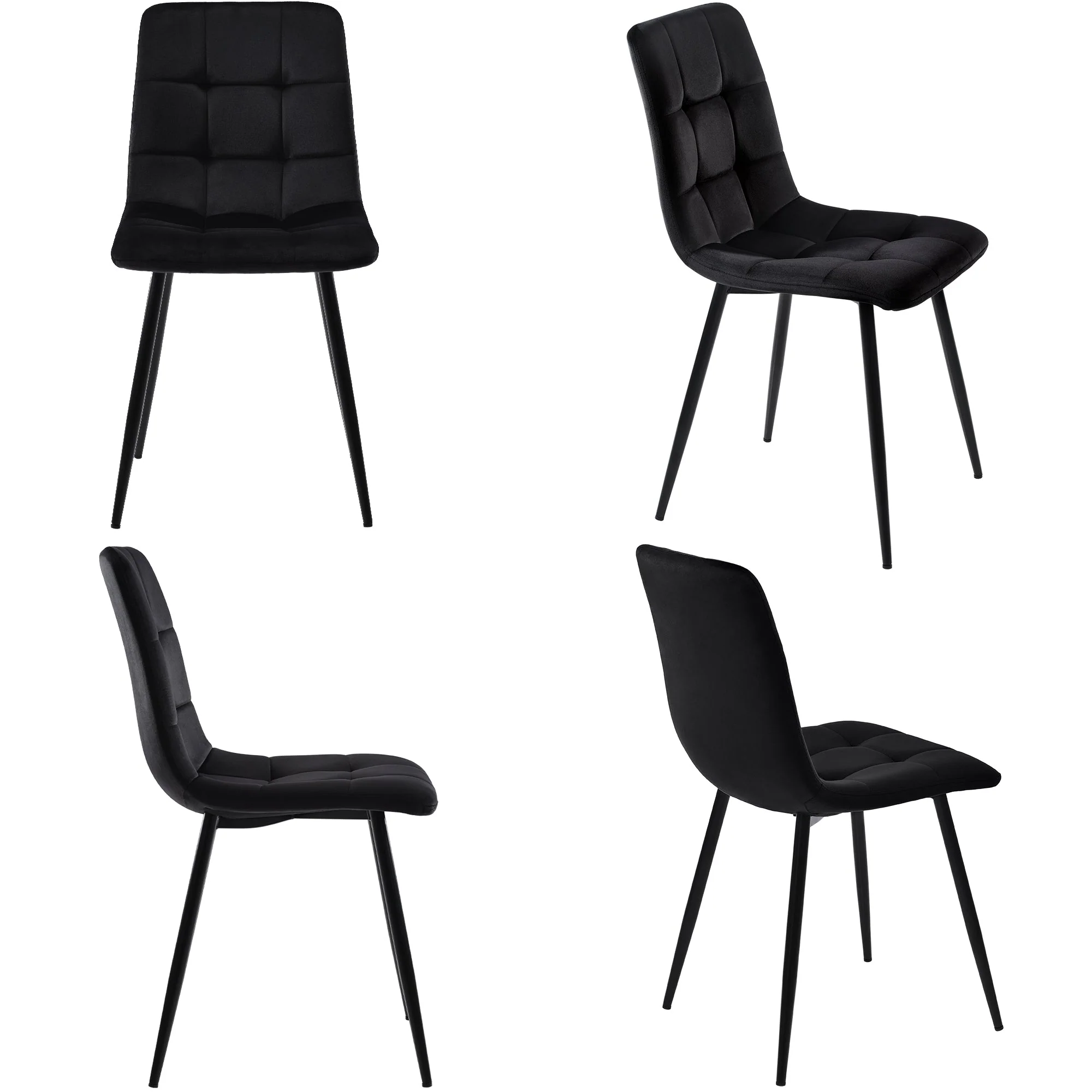5-Piece Dining Set Modern Wood Grain Table Black Metal Legs Black Velvet - Image 6