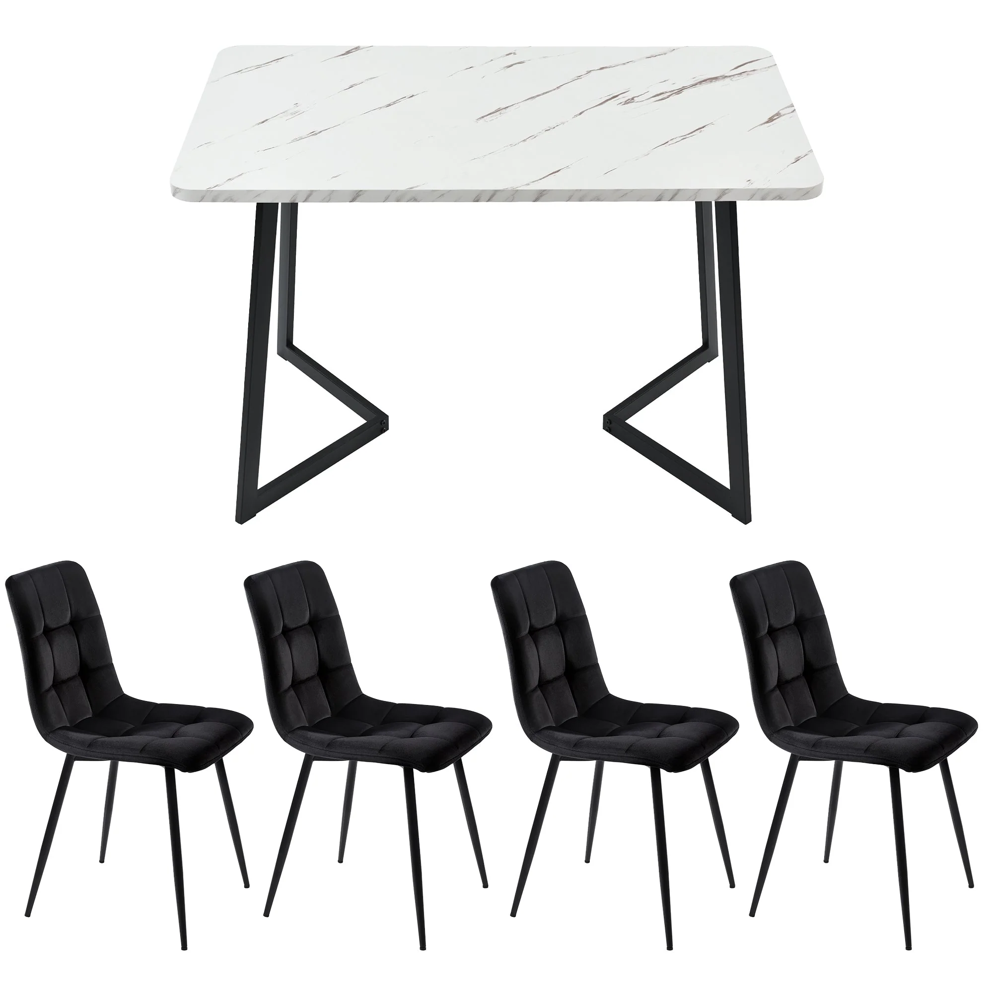 5-Piece Dining Set Rectangular Black Velvet Chairs with Black Legs - Image 4