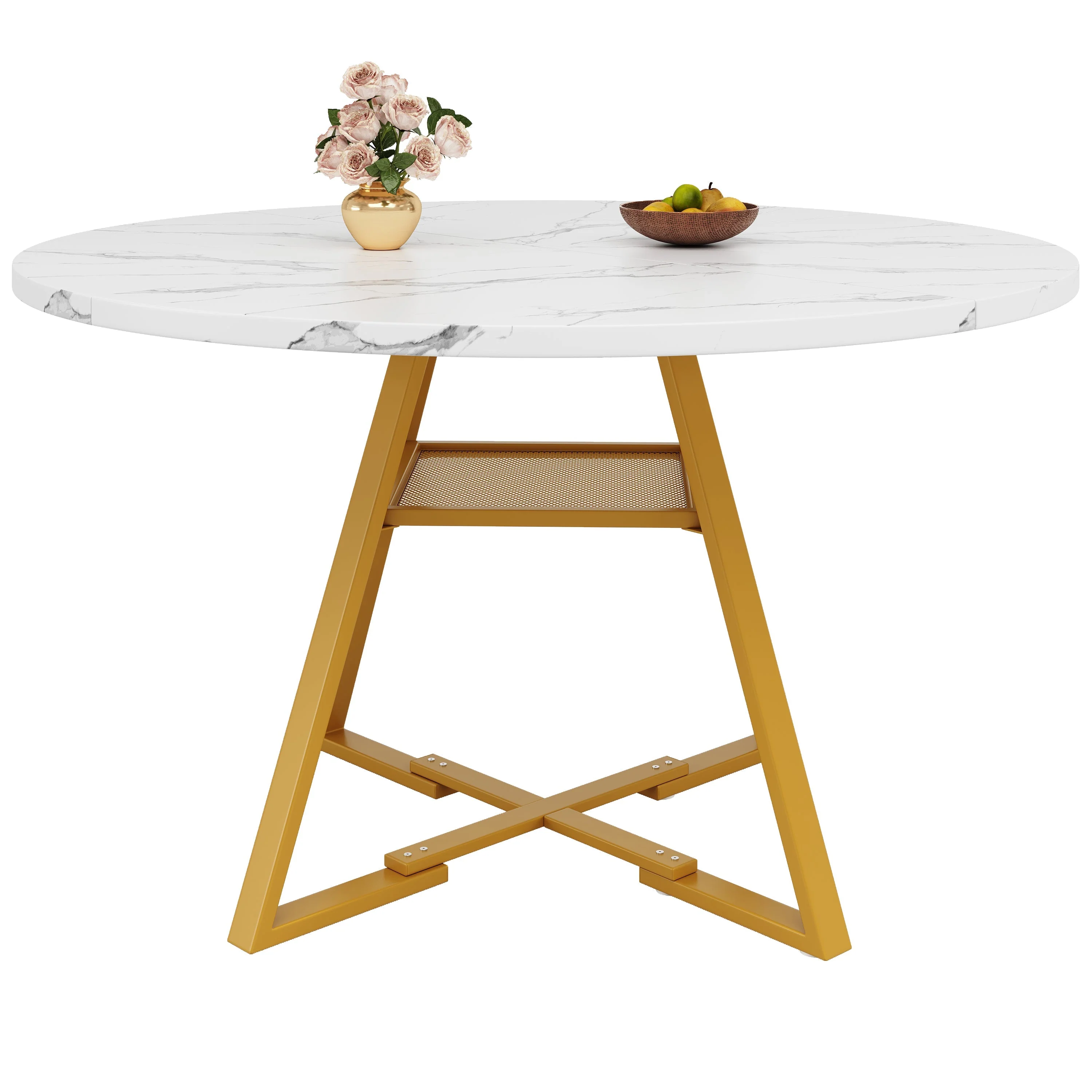 5-Piece Round Dining Table Set with 4 Chairs and Marble Pattern, Velvet Grey - Image 19