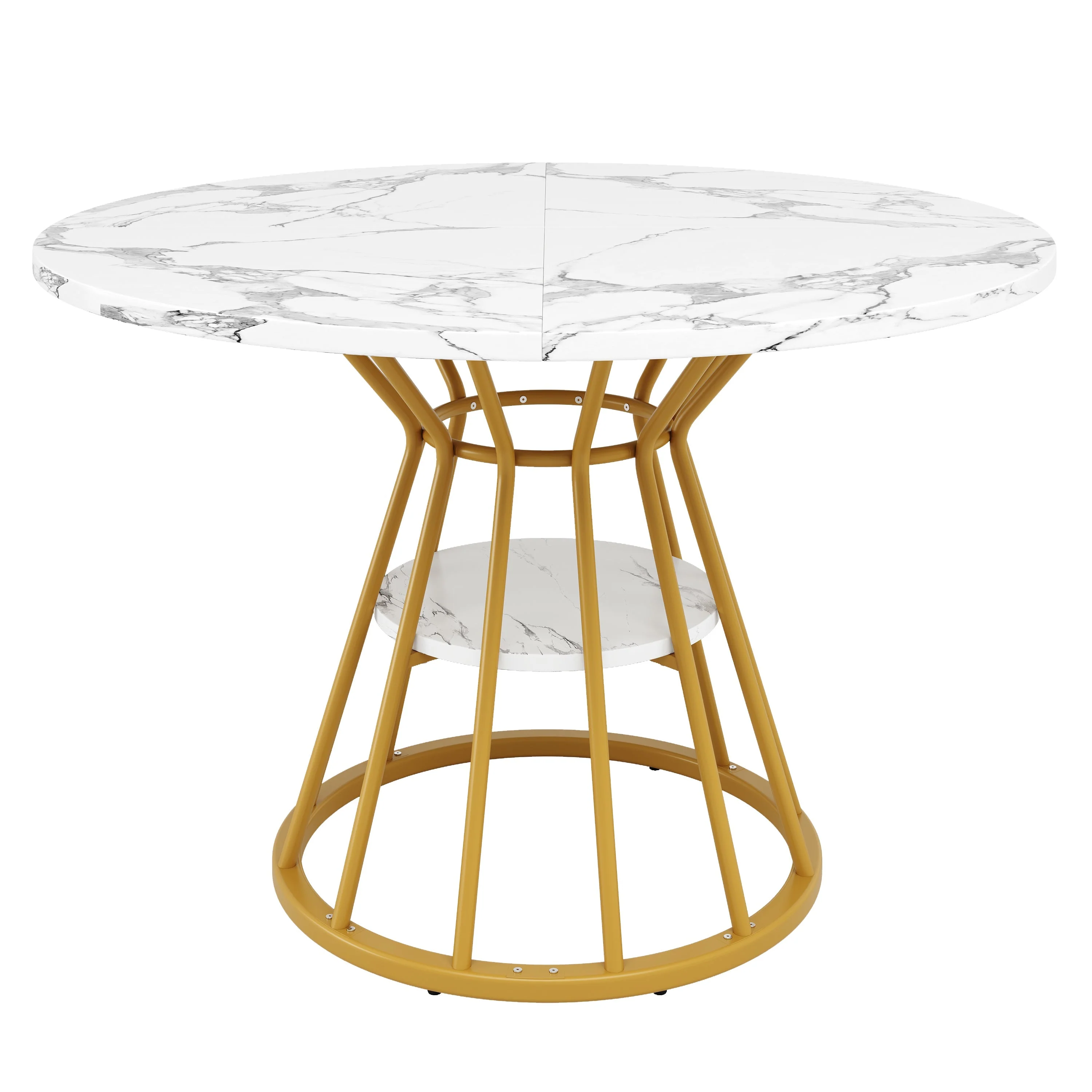 5-Piece Round Dining Table Set with 4 Velvet Chairs and Marble Top, Black - Image 9