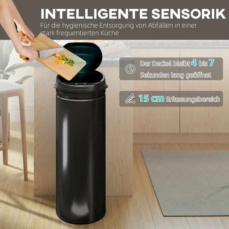 50L Sensor Waste Bin, Soft-Close Touchless Stainless Steel - Image 4