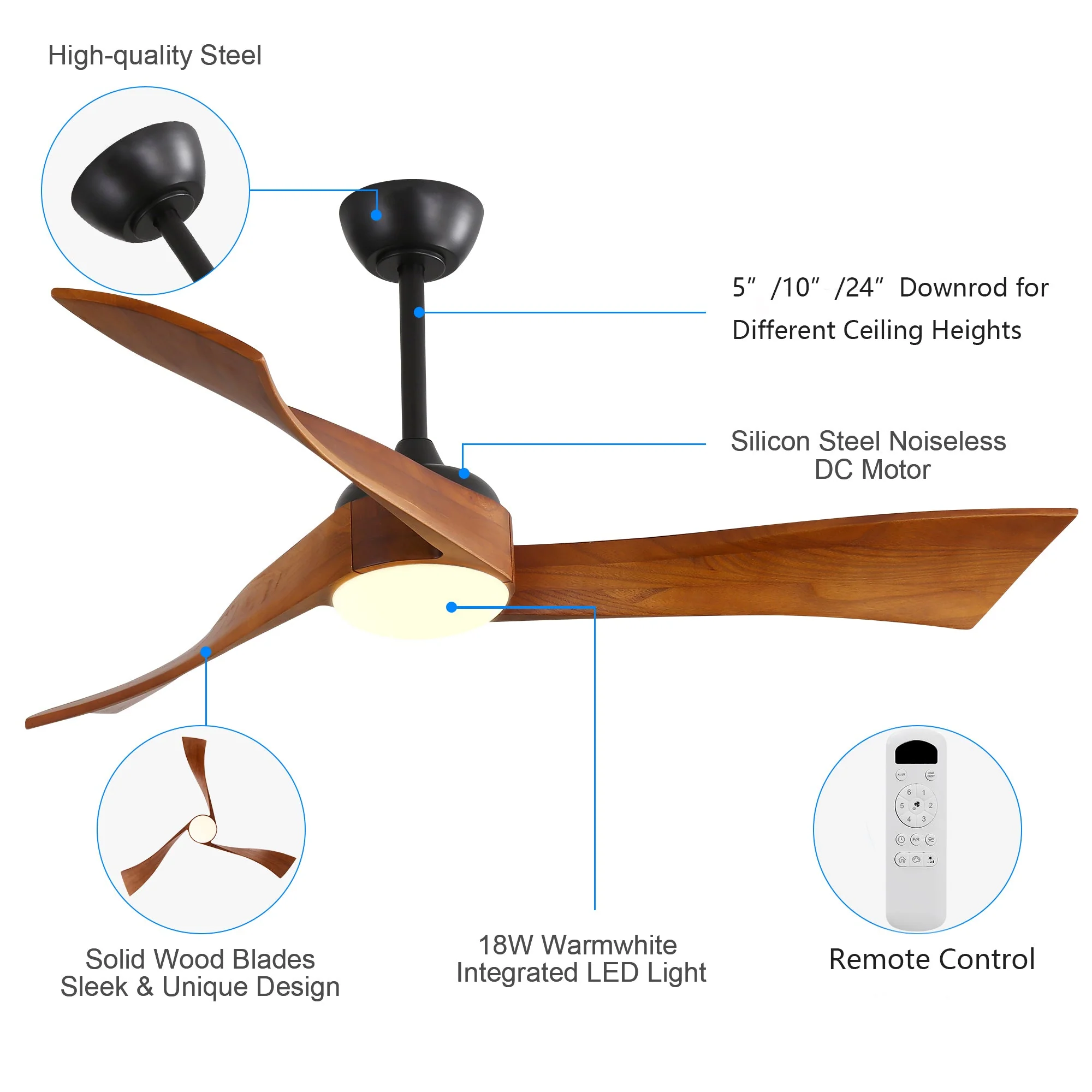52-inch Ceiling Fan with Light, 6 Speed Settings, Energy-Saving DC Motor, Remote Control - Image 9