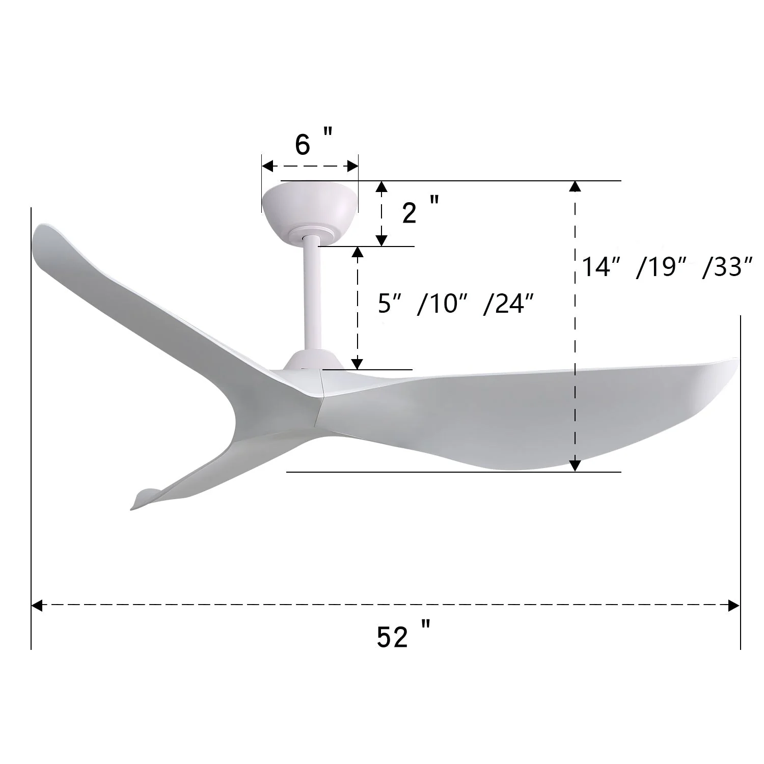 52-inch Indoor Ceiling Fan, 6 Speeds, 3 ABS Blades, Reversible DC Motor, White - Image 8