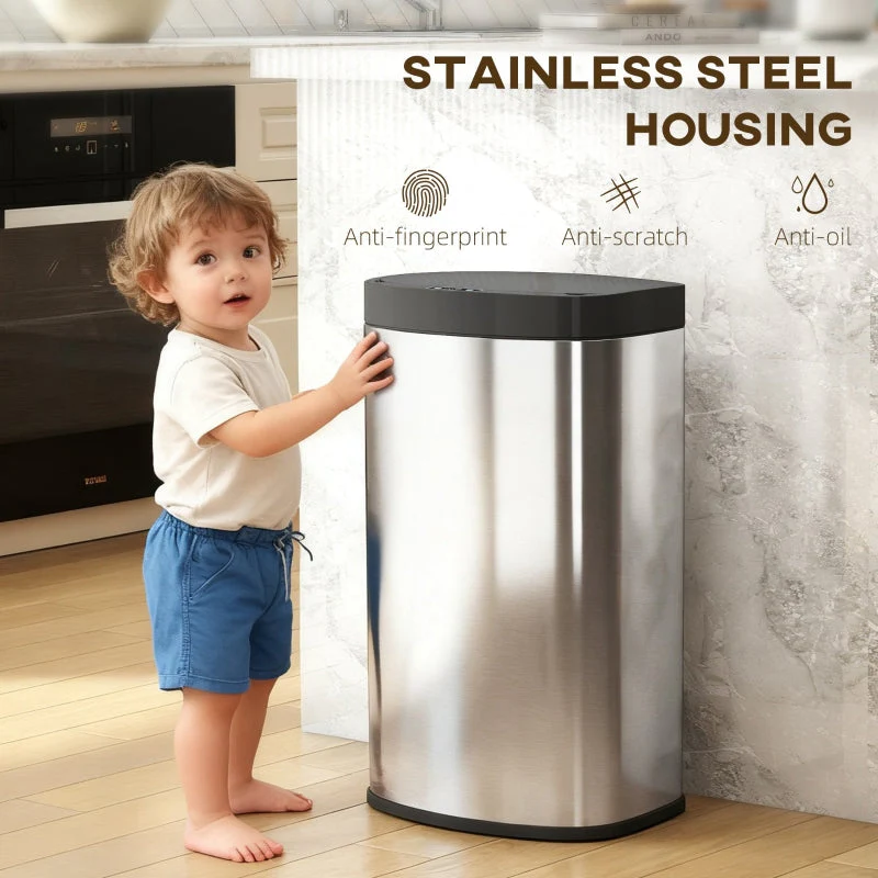 55L Sensor Bin with Soft-Close Lid Automatic Touchless Fingerprint Resistant Stainless Steel - Image 6