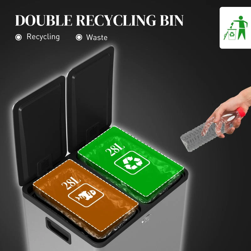 56L Dual Compartment Bin with Deodoriser Holders Stainless Steel - Image 4