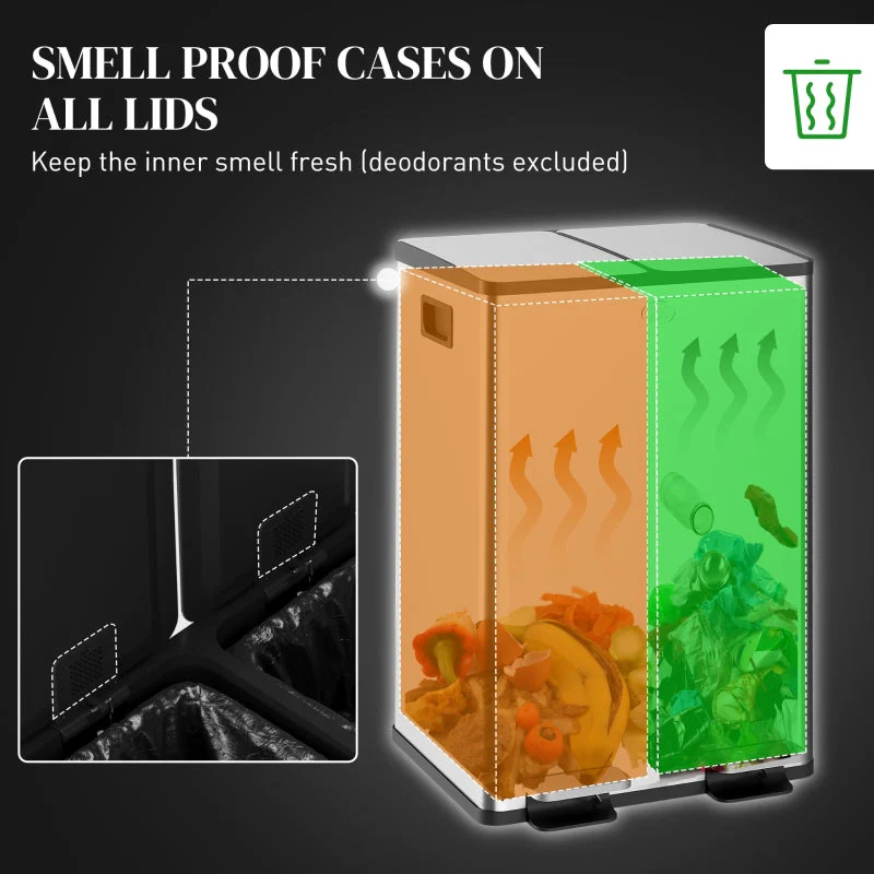 56L Dual Compartment Bin with Deodoriser Holders Stainless Steel - Image 5